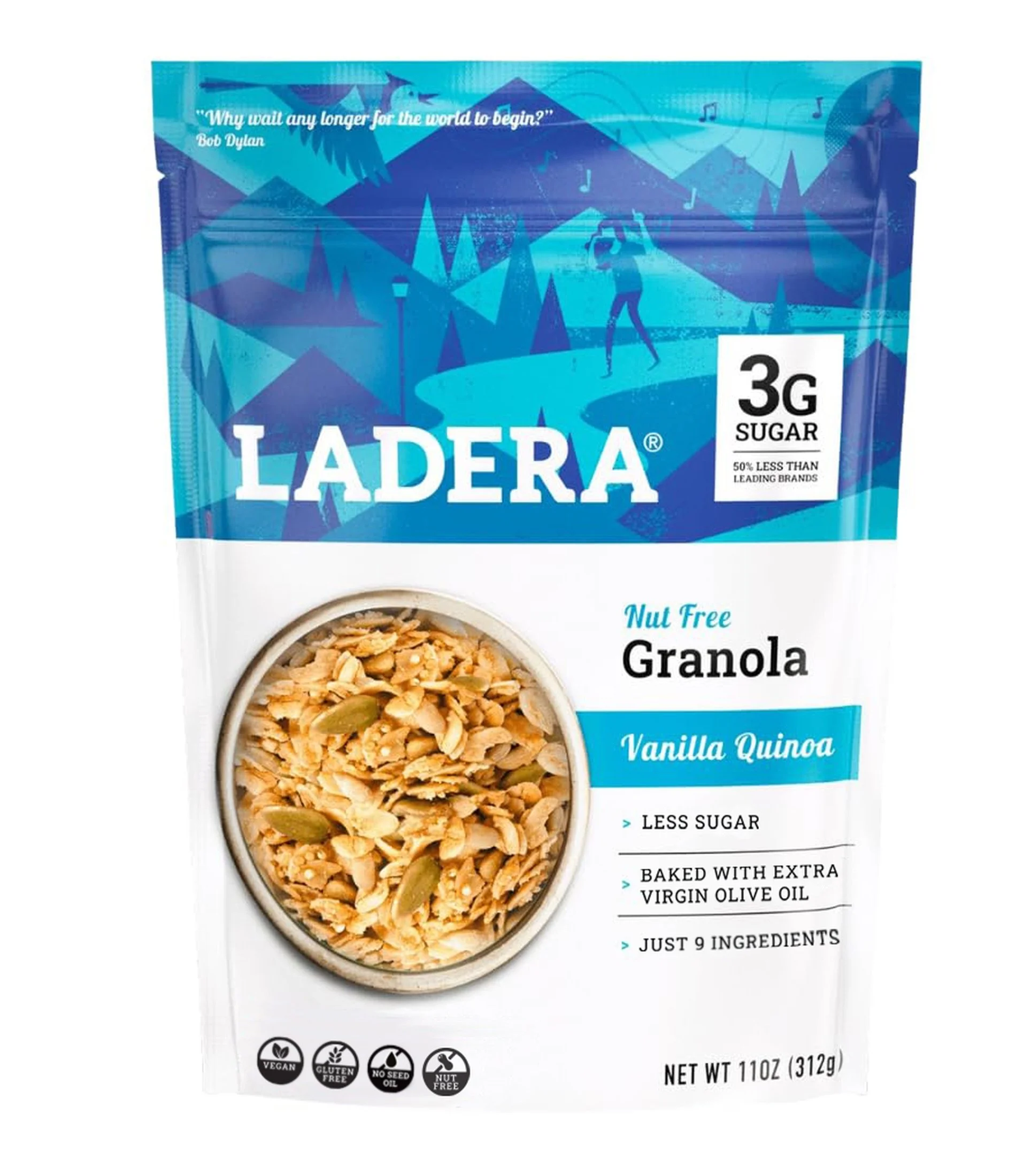 Ladera Vanilla Quinoa Granola - Nut Free Low Sugar Breakfast Cereal, Gluten Free & Vegan, Honest Ingredients, 11 OZ