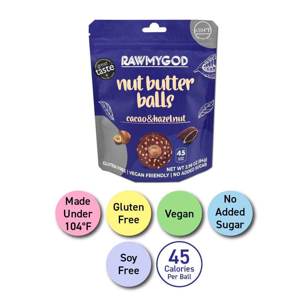 RAWMYGOD Nut Butter Balls Cacao & Hazelnut, 1 Pouch (7 Balls)