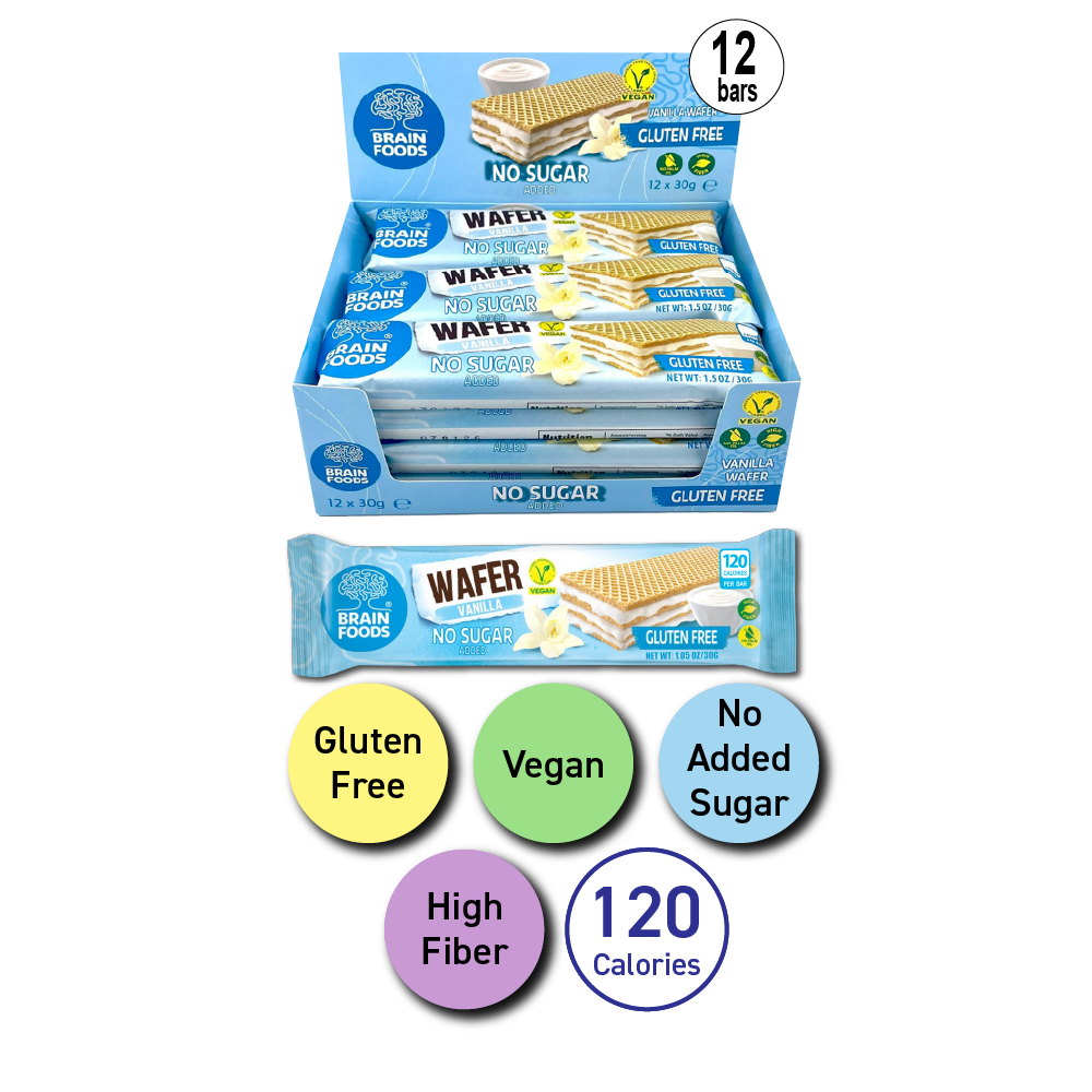 BRAIN FOODS Vanilla  Wafers, Gluten Free Vegan, Box of 12