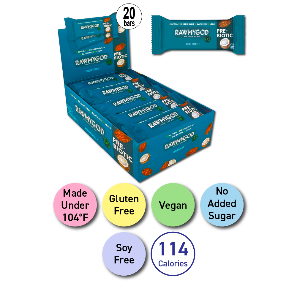 RAWMYGOD Prebiotic Raw Fruit & Nut Bar, Box of 20