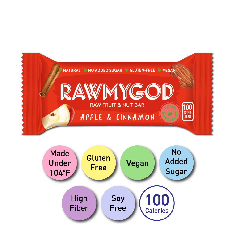 RAWMYGOD Apple & Cinnamon Raw Fruit & Nut Bar, 1 Bar