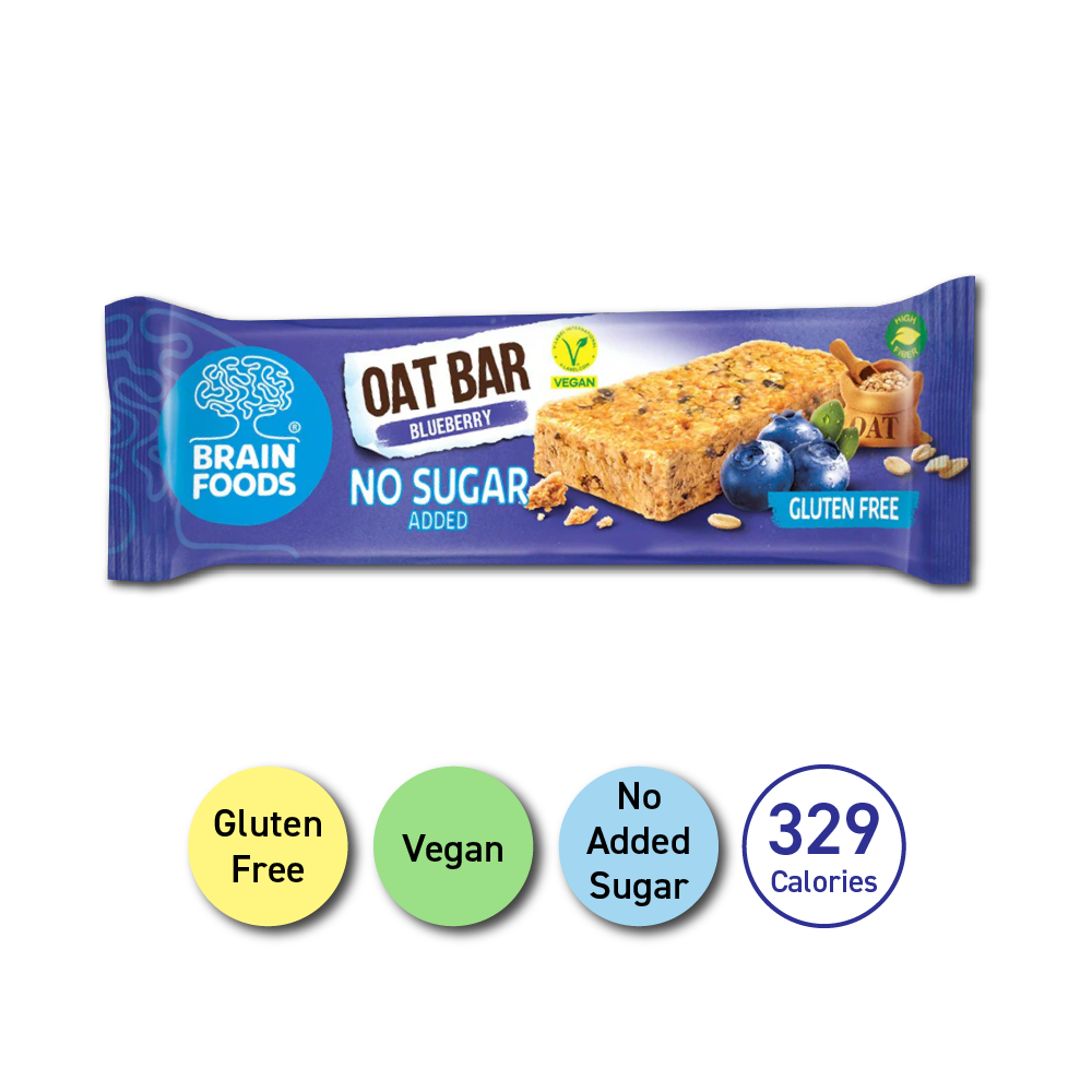 BRAIN FOODS Oat Bar - Blueberry, Gluten Free, Vegan, No Sugar Added, 1 Bar