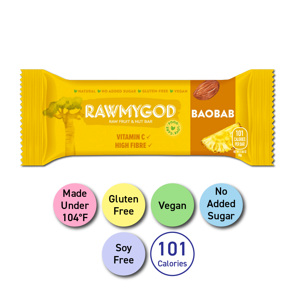 RAWMYGOD Baobab Raw Fruit & Nut Bar, 1 bar