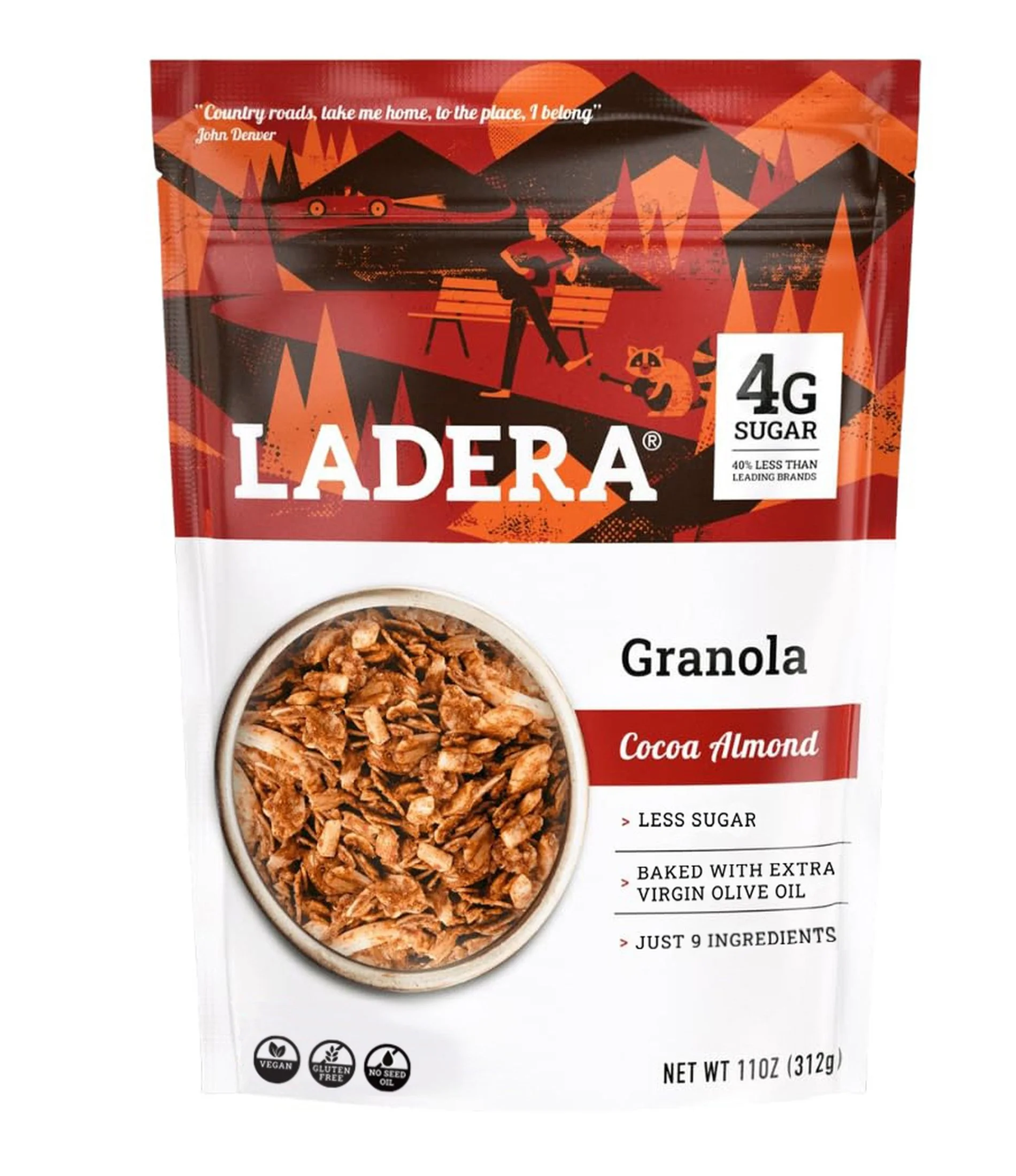 Ladera Cocoa Almond Granola - Low Sugar Chocolate Breakfast Cereal, Gluten Free & Vegan, Honest Ingredients, 11 OZ