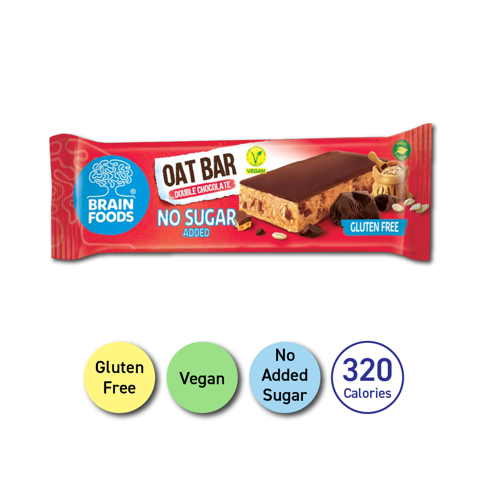 BRAIN FOODS Oat Bar - Double Chocolate, Gluten Free, Vegan, No Sugar Added, 1 Bar