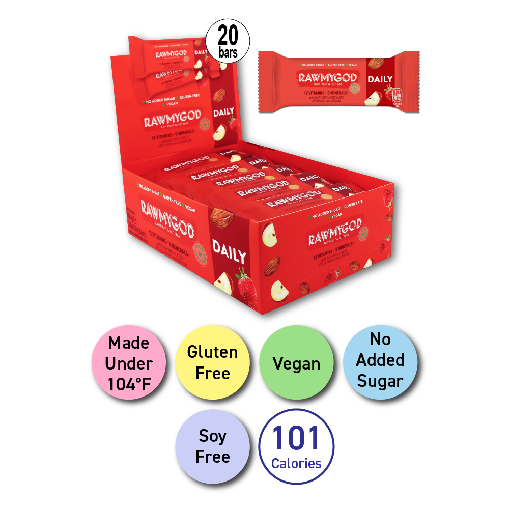 RAWMYGOD Daily Raw Fruit & Nut Bar, Box of 20