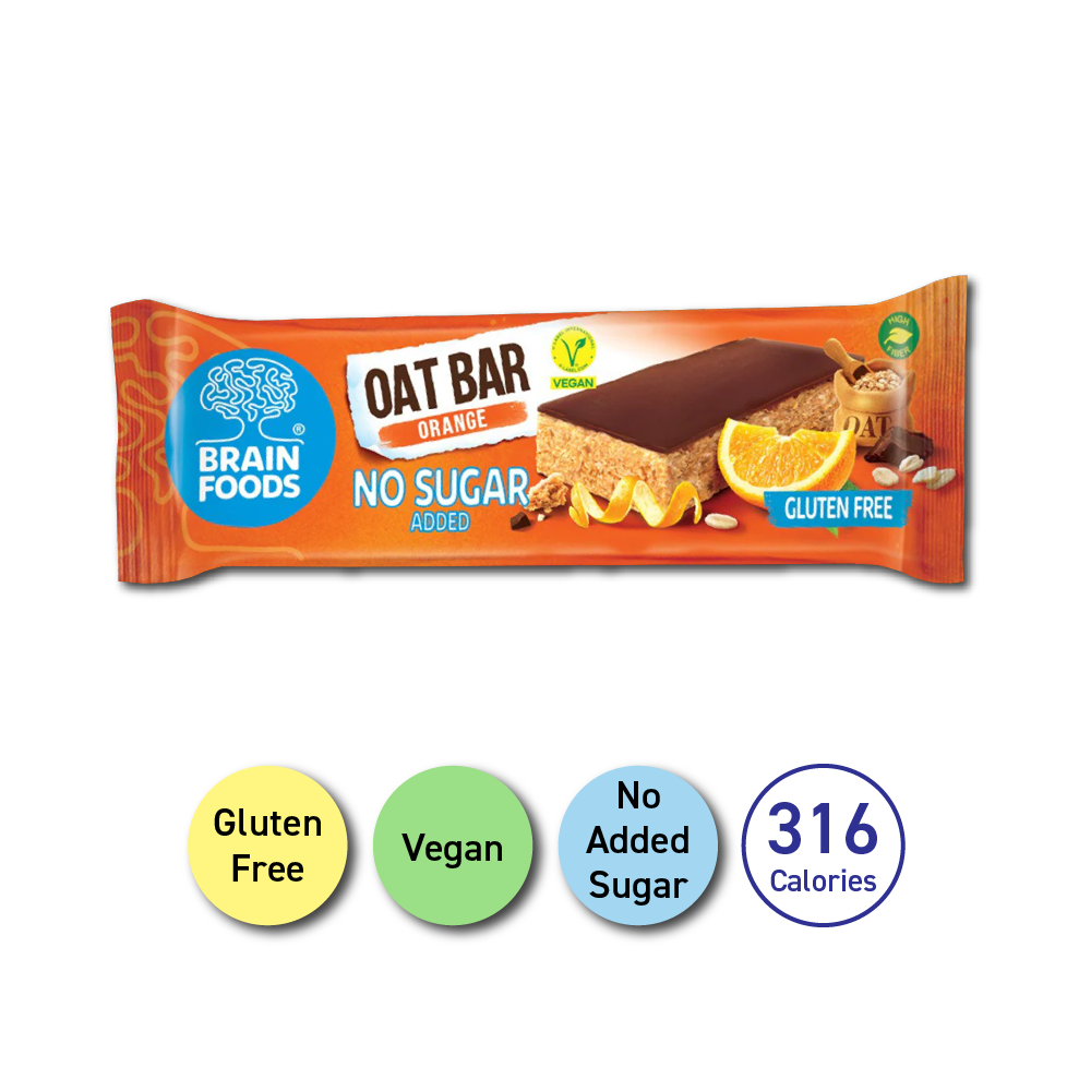 BRAIN FOODS Oat Bar - Orange & Chocolate, Gluten Free, Vegan, No Sugar Added, 1 Bar