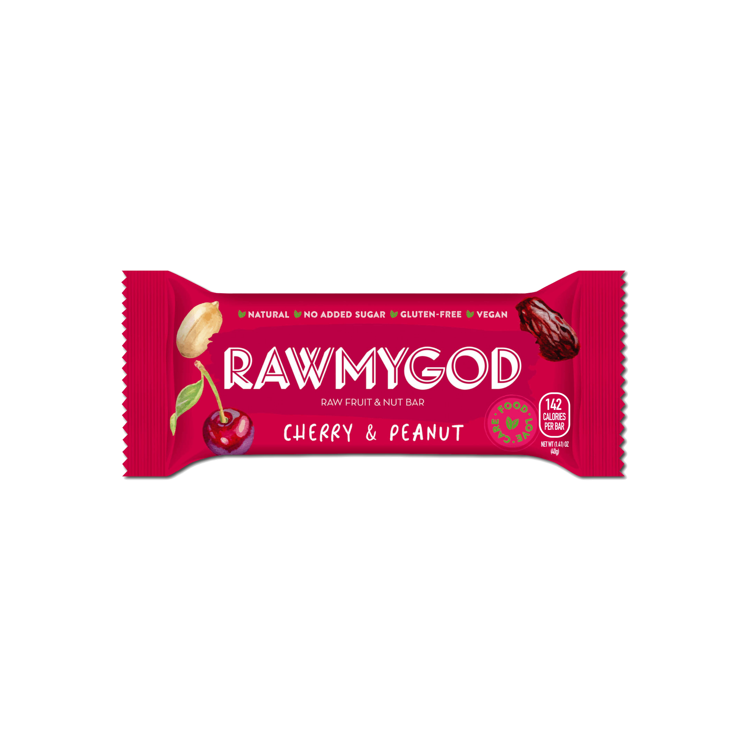 RAWMYGOD Cherry & Peanut Raw Fruit & Nut Bar, 1 bar