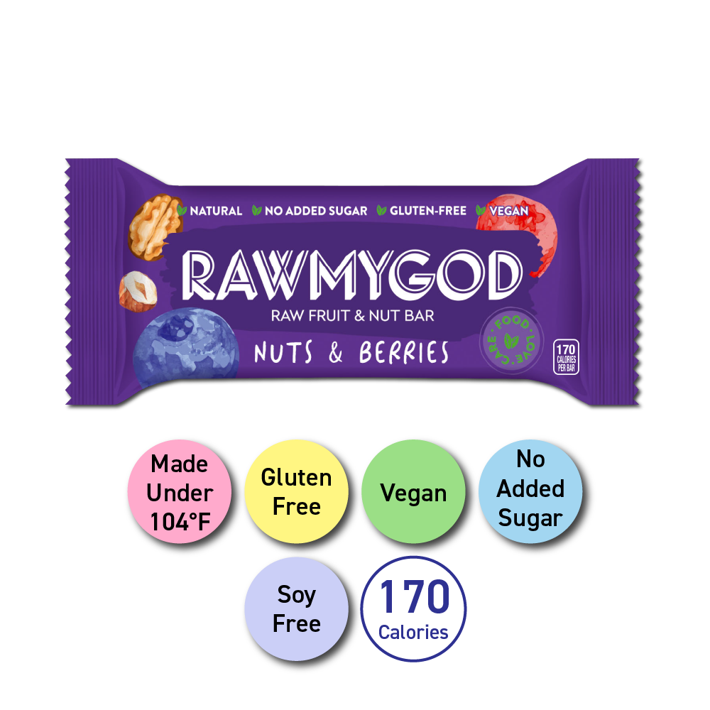 RAWMYGOD Nuts & Berries Raw Fruit & Nut Bar, 1 Bar