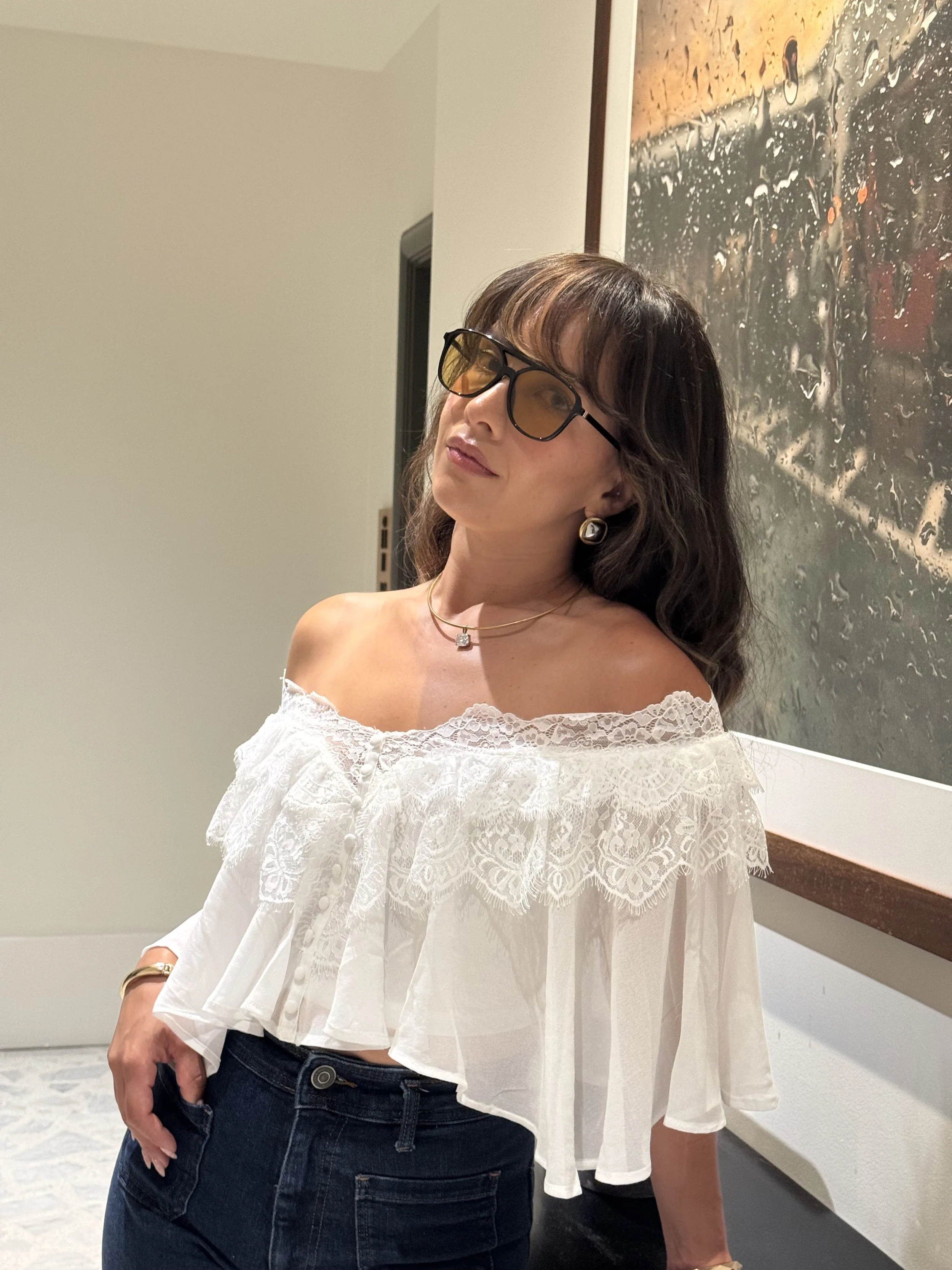Off-the-Shoulder Lace Ruffle Top