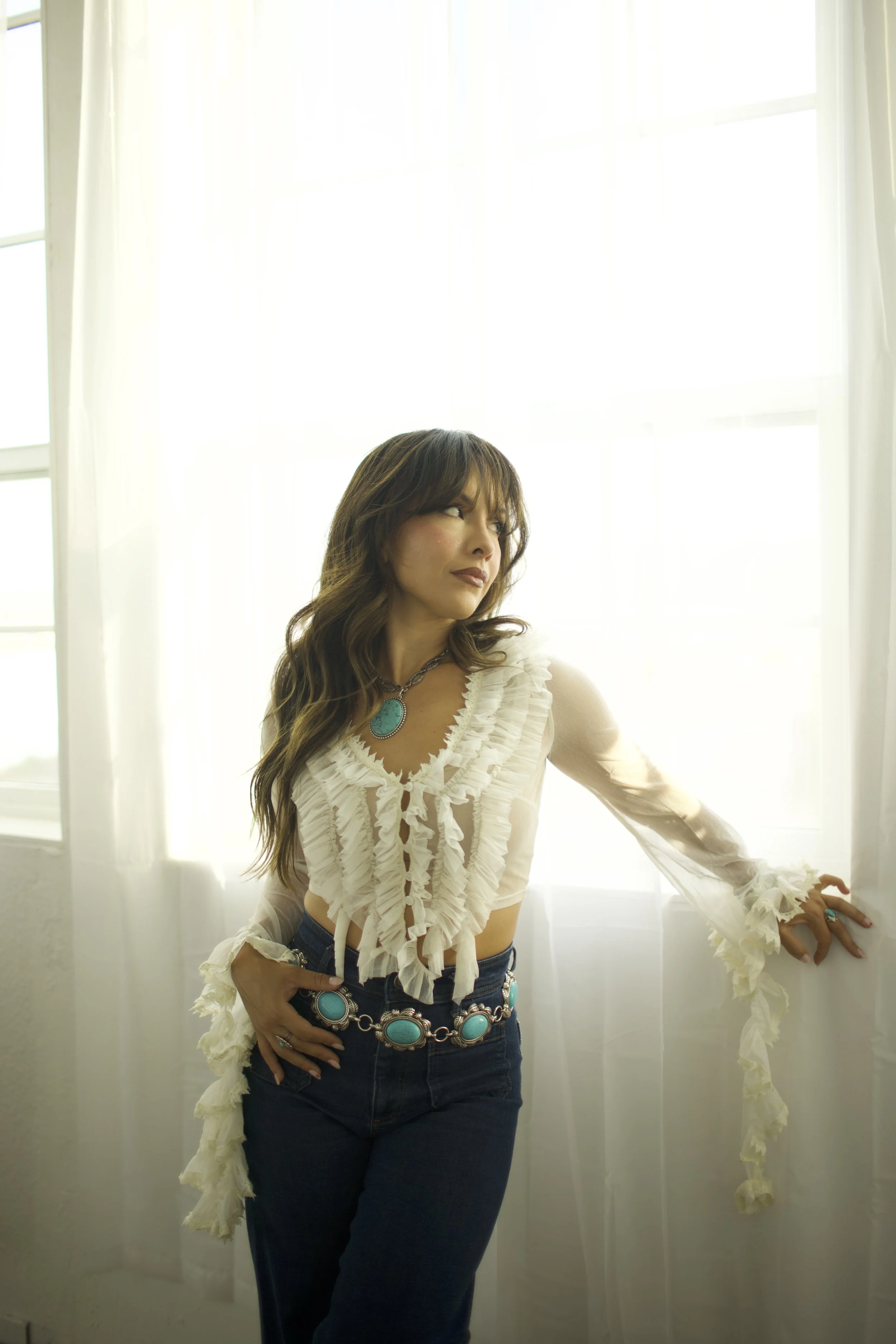Chic Western Ruffle Mesh Blouse