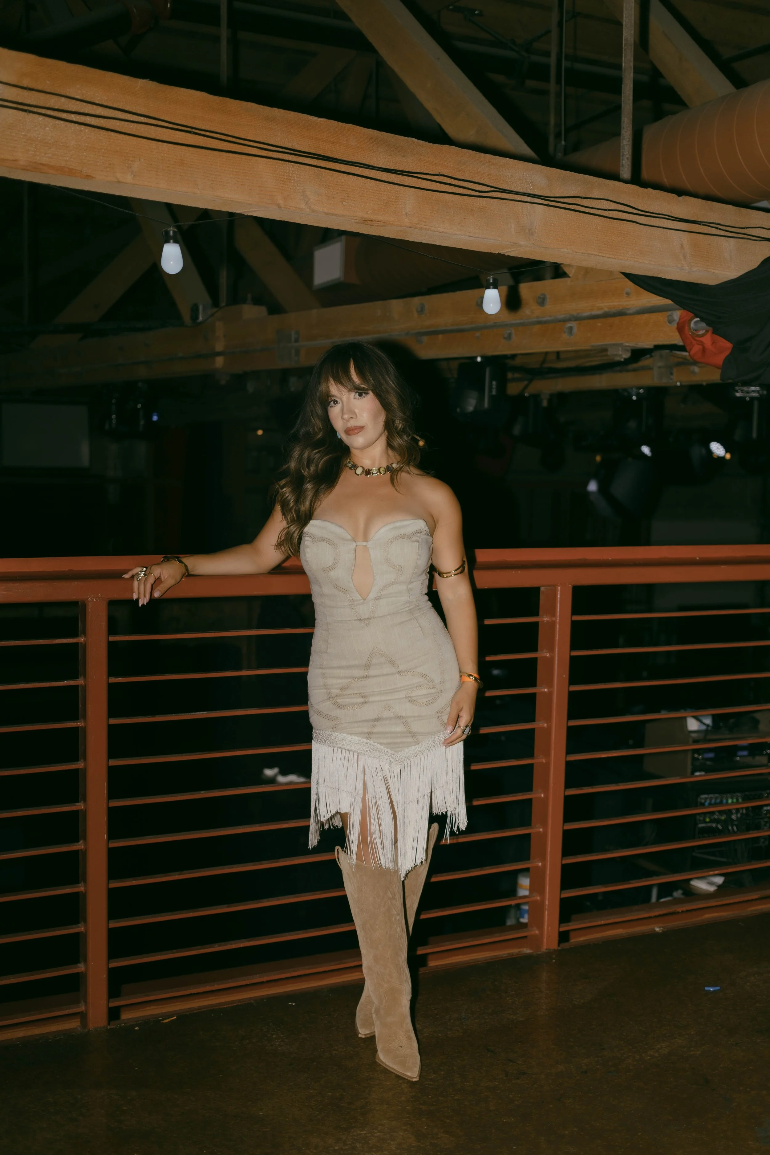 Beige Fringe Sweetheart Mini Dress