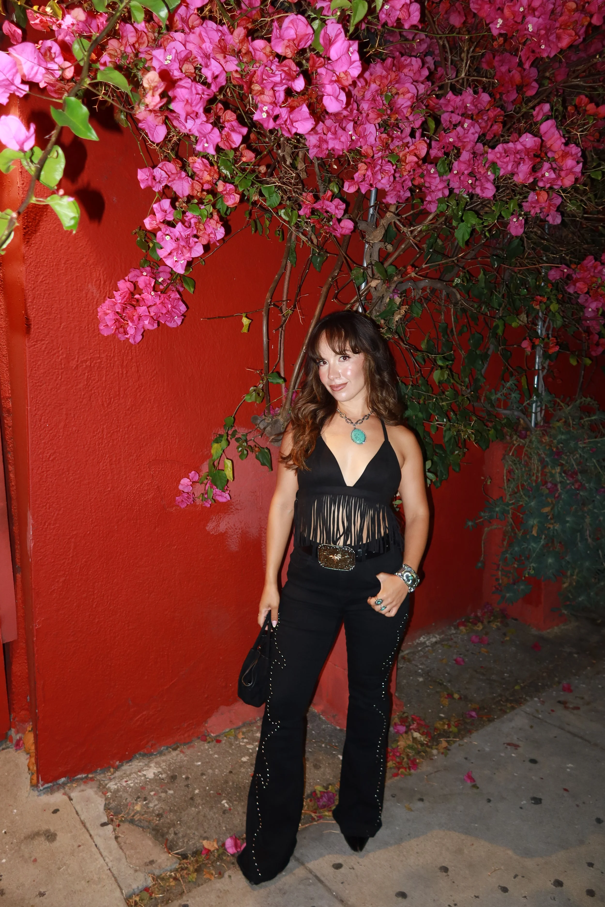 Black Suede Fringe Halter Top