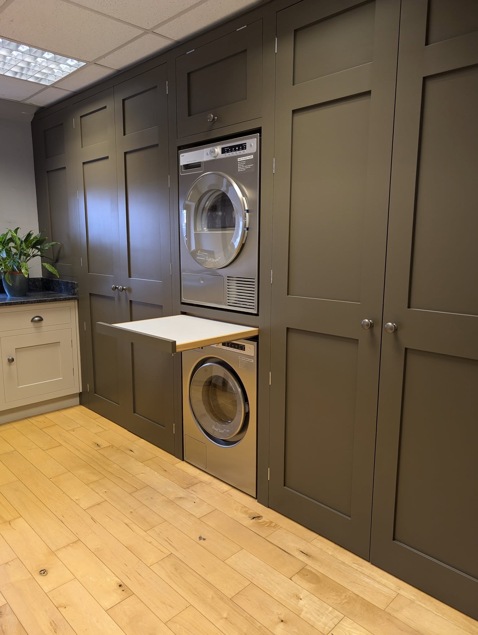 Showroom Display - Washer & Dryer stack with pull out laundry basket shelf (Asko washing machine & dryer)
