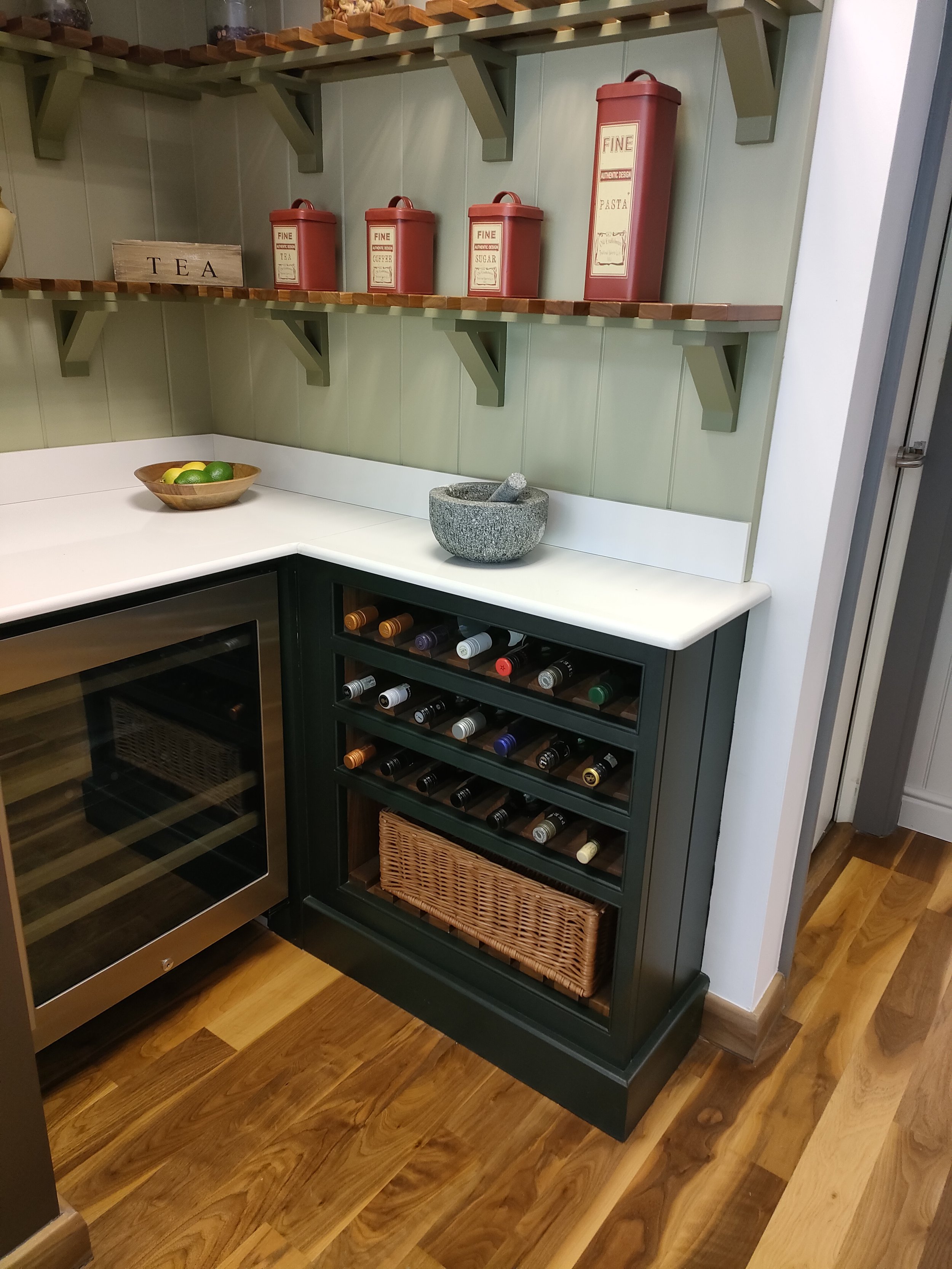 wine rack with walnut triangles