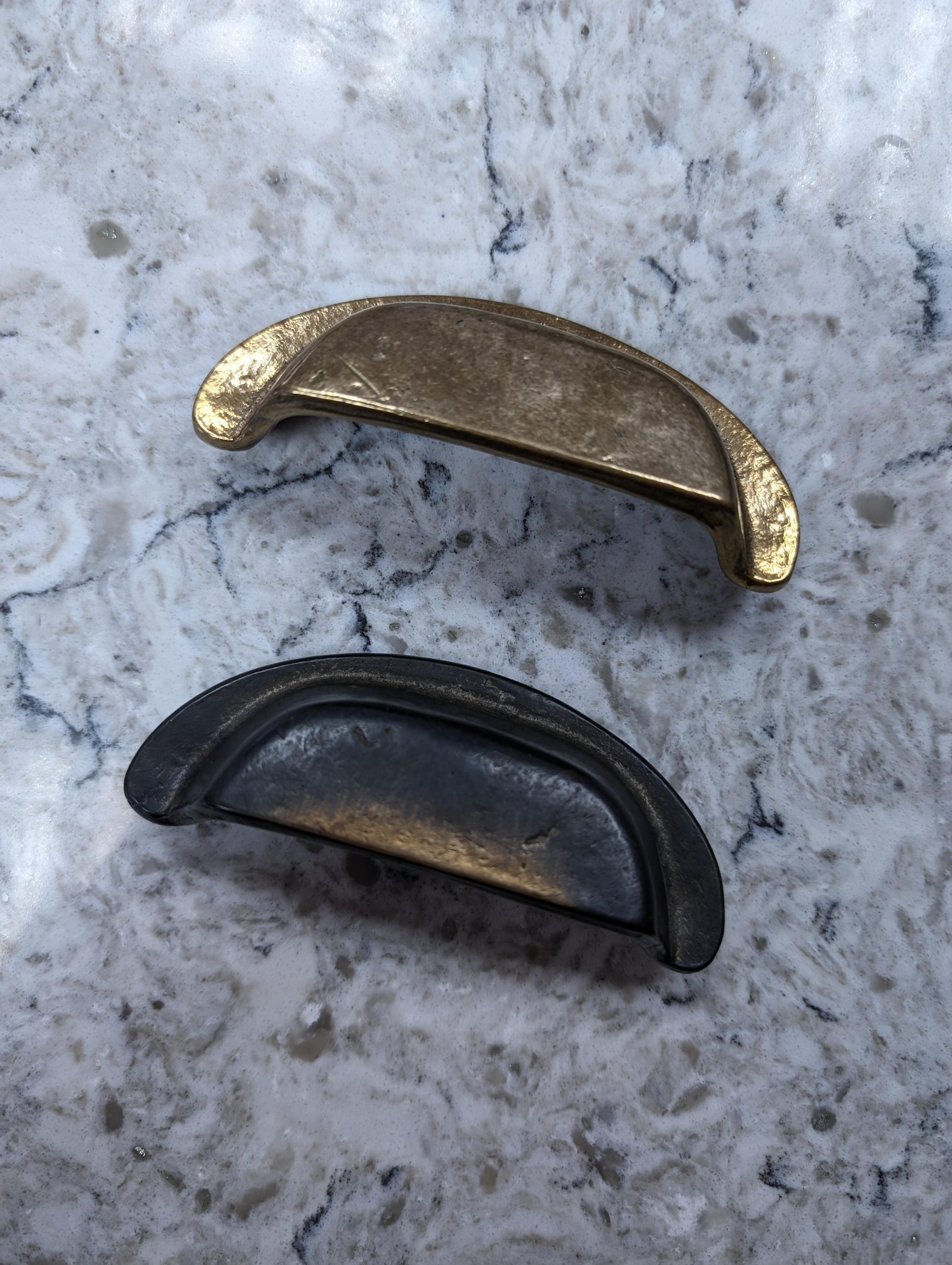 4. Country Cup Pulls - Natural Bronze (Top Cup Pull) & Antique Bronze (Bottom Cup Pull)