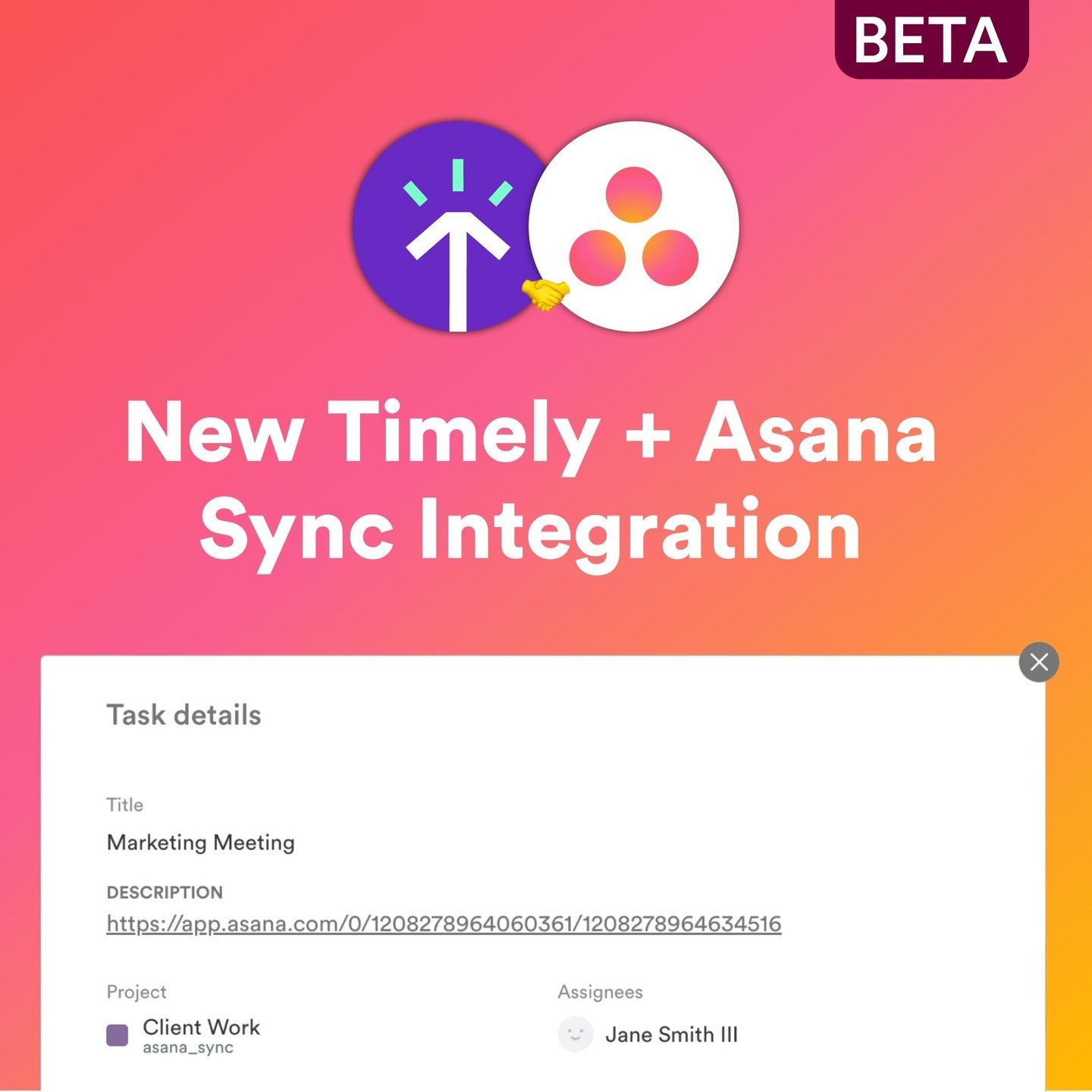 📣 BIG NEWS 📣
Timely has a new Asana Sync Integration! 🦄✨
This integration is designed to help you keep your projects in sync across both platforms, making your day-to-day tasks easier and more efficient.
Why you’ll love it:
✔️ Sync task