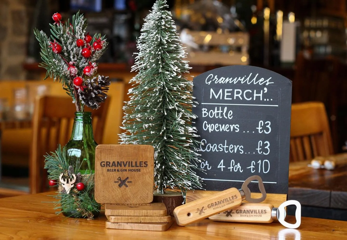 For the Granville&rsquo;s lovers in your life 🎄🍻

Our branded wooden coasters &amp; bottle openers make the perfect festive gifts and stocking fillers! Pop in, grab a pint and tick off those last-minute gifts 🎁

Limited stock - get yours while you