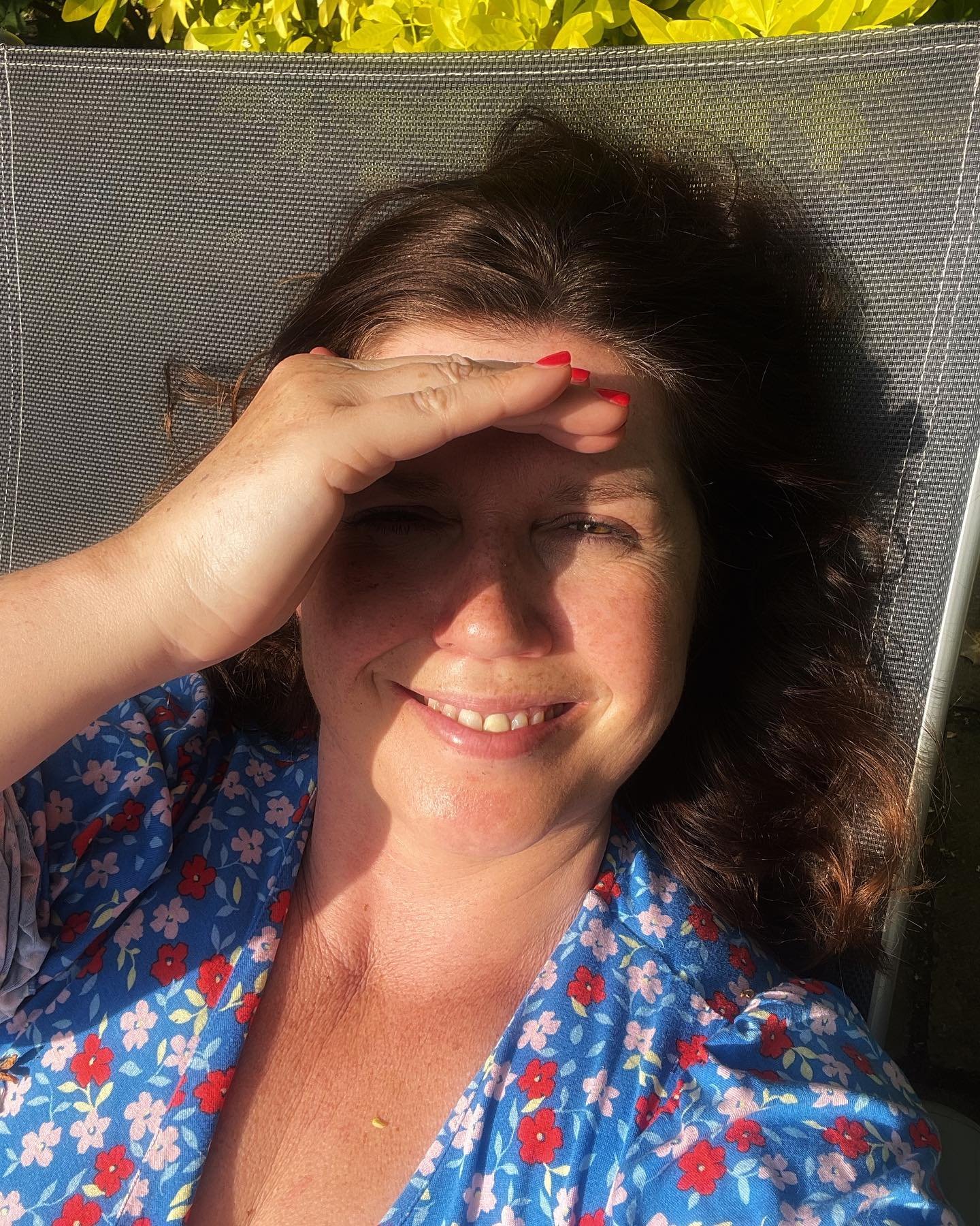 The face of a woman who&rsquo;s had 3 days &ldquo;off&rdquo; decluttering, tidying, sorting, washing, cleaning, BBQ-ing, swingball-ing, footballing, mothering, and is now enjoying lying in the sun but fighting the rising feeling of guilt for not &ldq