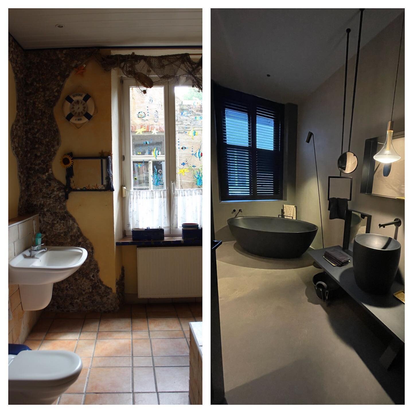 LA MAISON &amp; Vorher- Nachher-
Kaum wiederzuerkennen! Unser Bad im La Maison Erdgeschoss. Ein zeitloser, eleganter R&uuml;ckzugsort mit neuer Lebendigkeit. 

#lamaison #umbau #interiordesign #vorhernachher