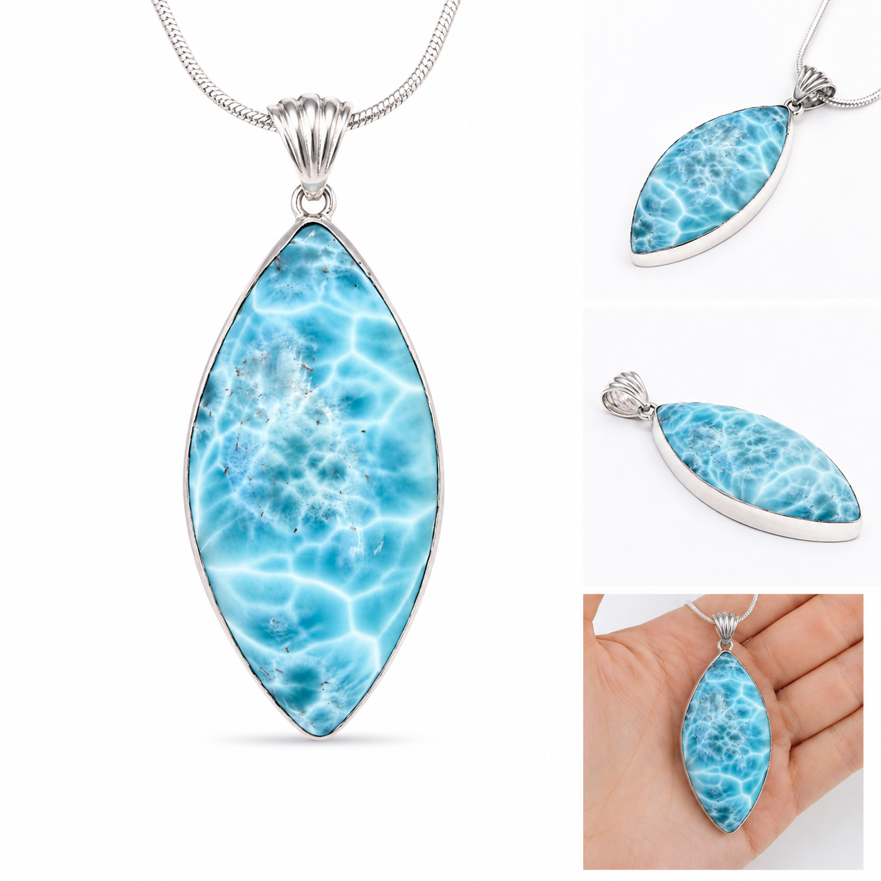 Larimar Silver Pendant with copper inclusion