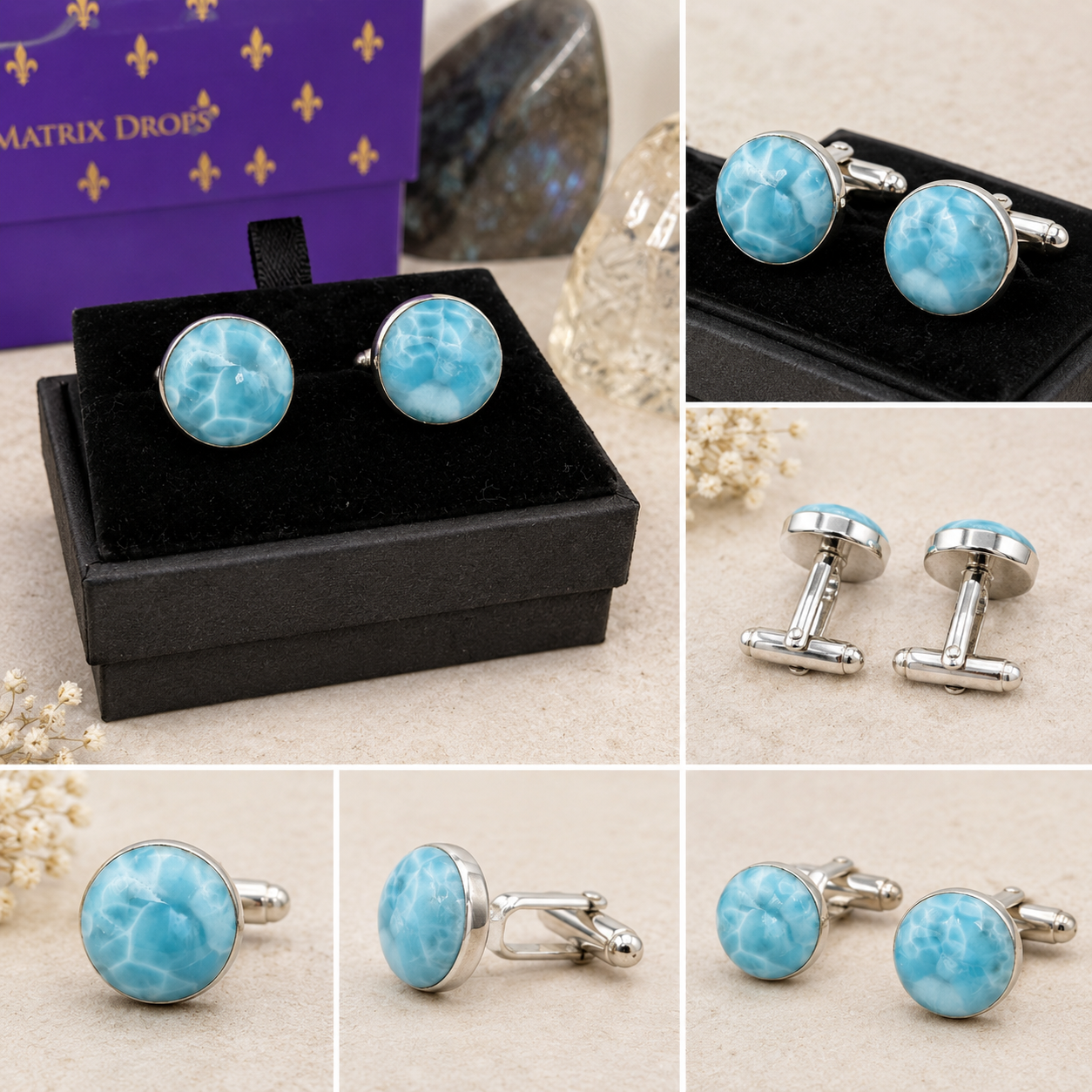Sterling Silver Larimar Cufflinks