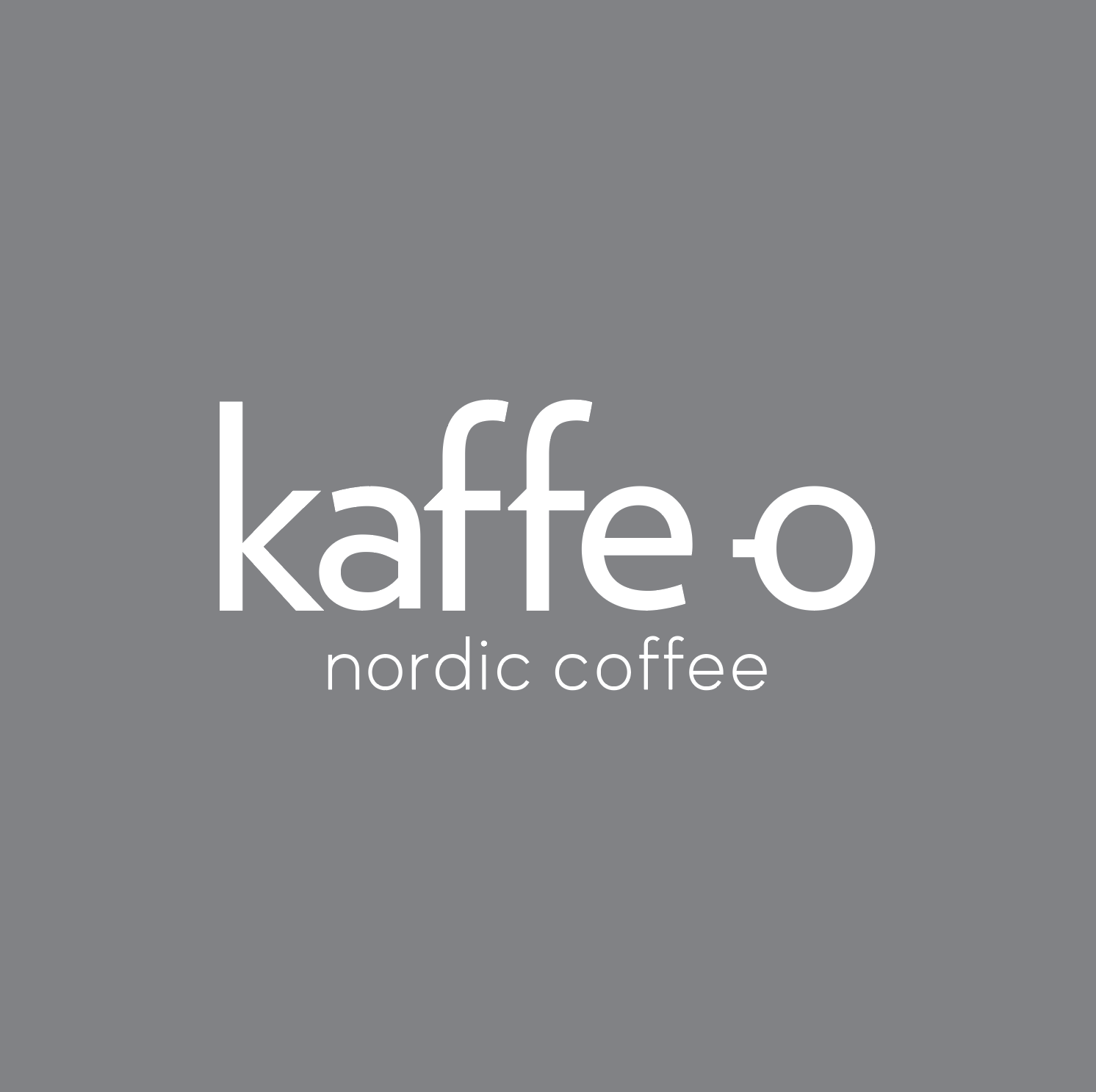 Gray background with white text that reads "kaffe o" and smaller text below that says "nordic coffee".