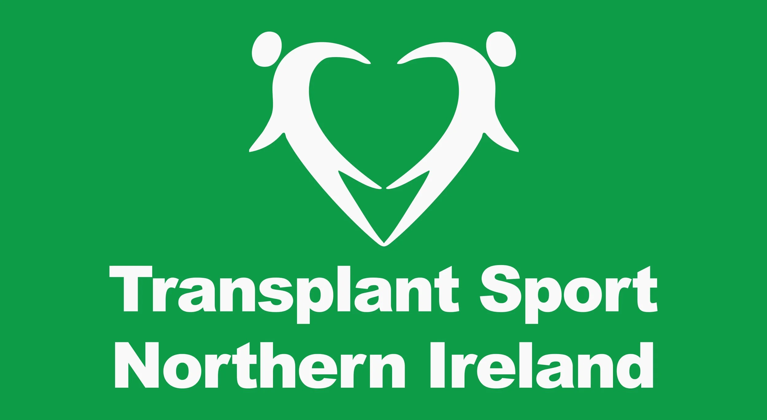 Green background with white heart-shaped symbols made of two hands and text that reads 'Transplant Sport Northern Ireland'.