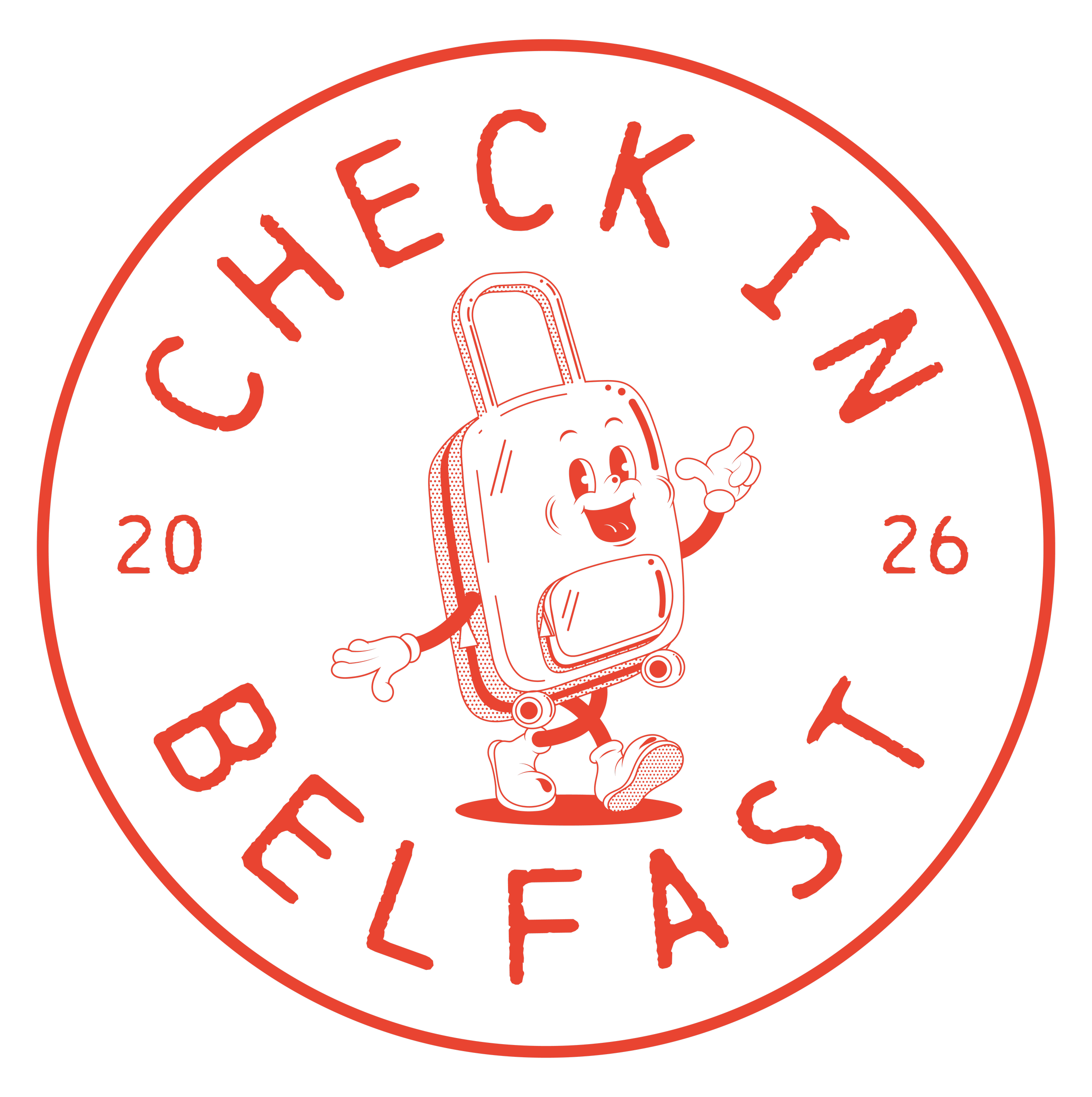 A circular logo with a red outline and red text that reads 'FREAKY BREAD' and contains a drawing of a banana with a zipper and a walking leg.