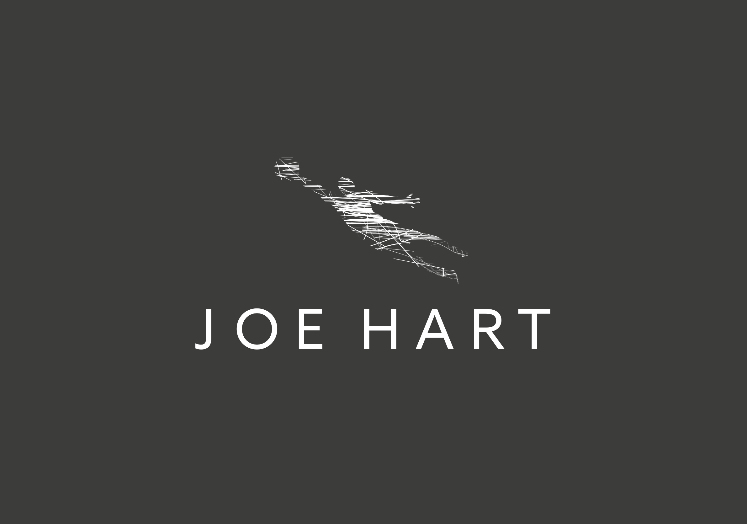 Book cover with a dark gray background, a white abstract line drawing of a face, and the title 'Joe Hart' in white at the bottom.