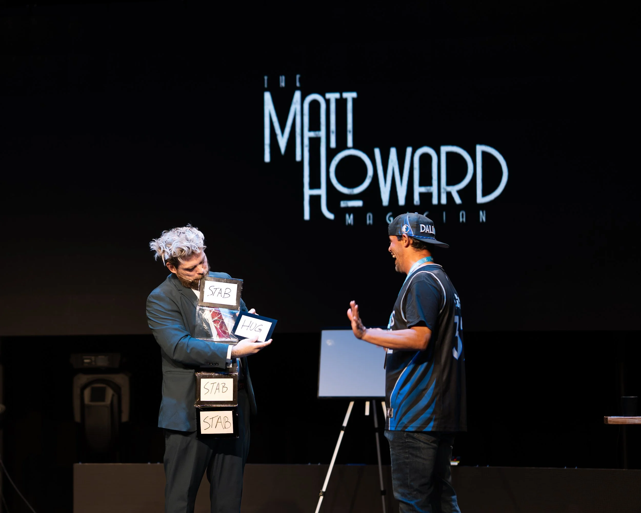 Matt Howard performing interactive entertainment for a DFW company event