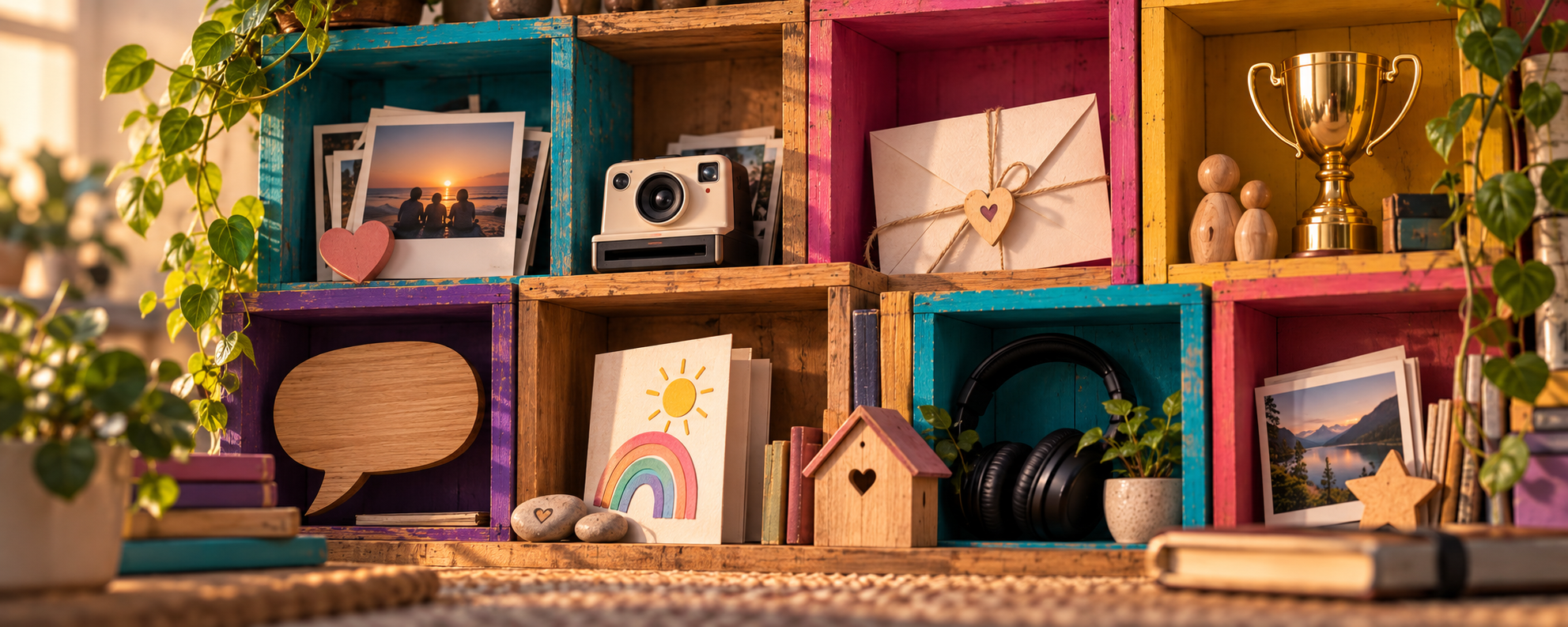 objects on shelves