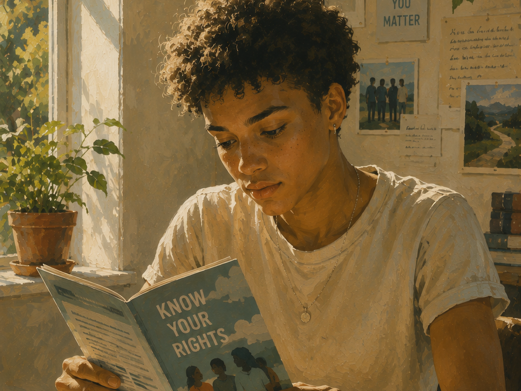 boy reading rights book