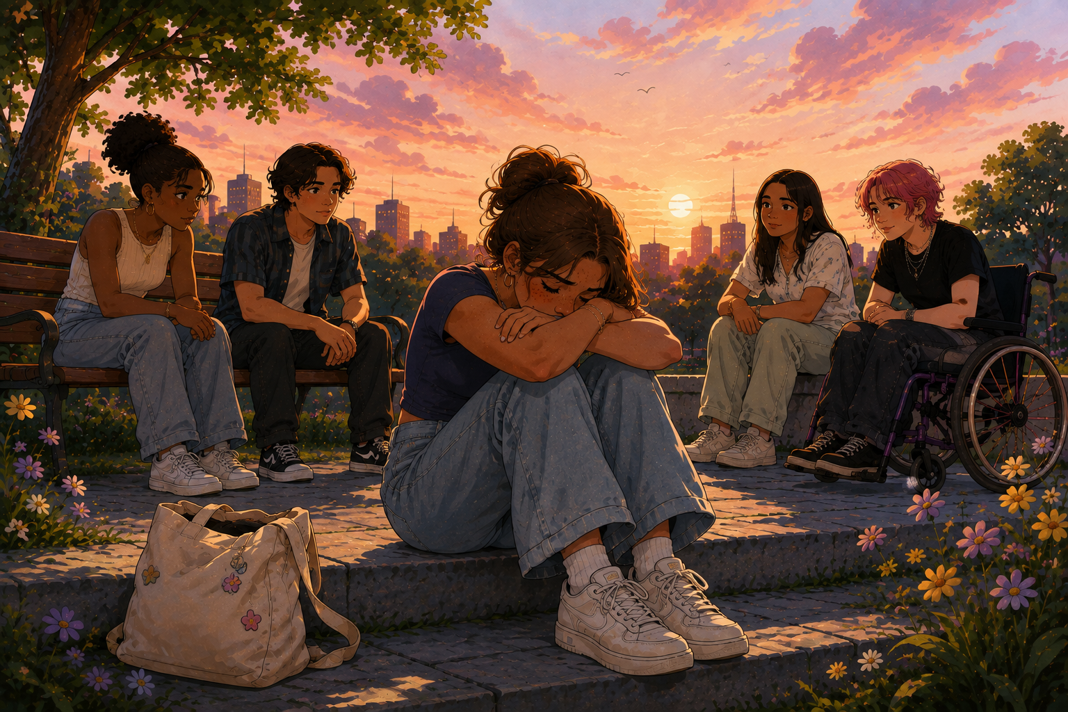 girl sitting with friends 