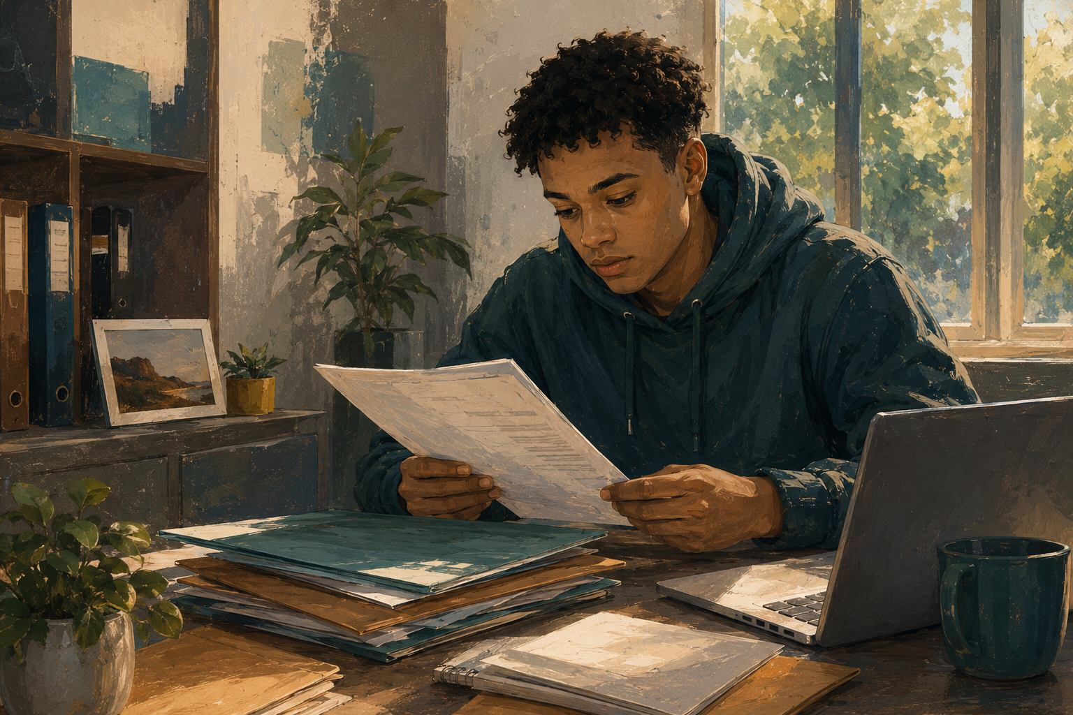 young man accessing records