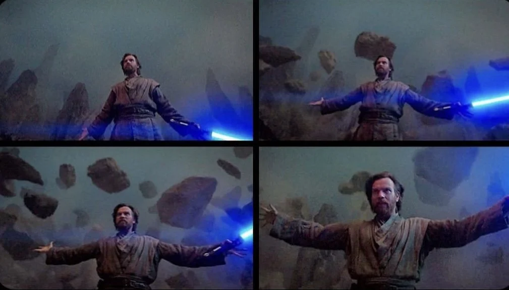 Kenobi lifting rocks with the force