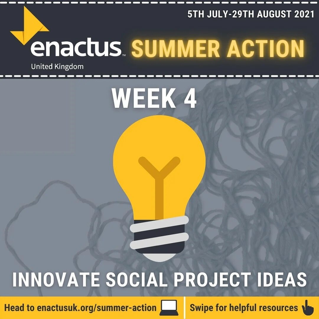 We're already half way through Summer Action! This week, we're looking at innovating social project ideas.

Check out these resources (swipe to see)...
🌟 Enactus UK Social Innovation Workshop on 29th July - register at bit.ly/EnactusInnovation (even