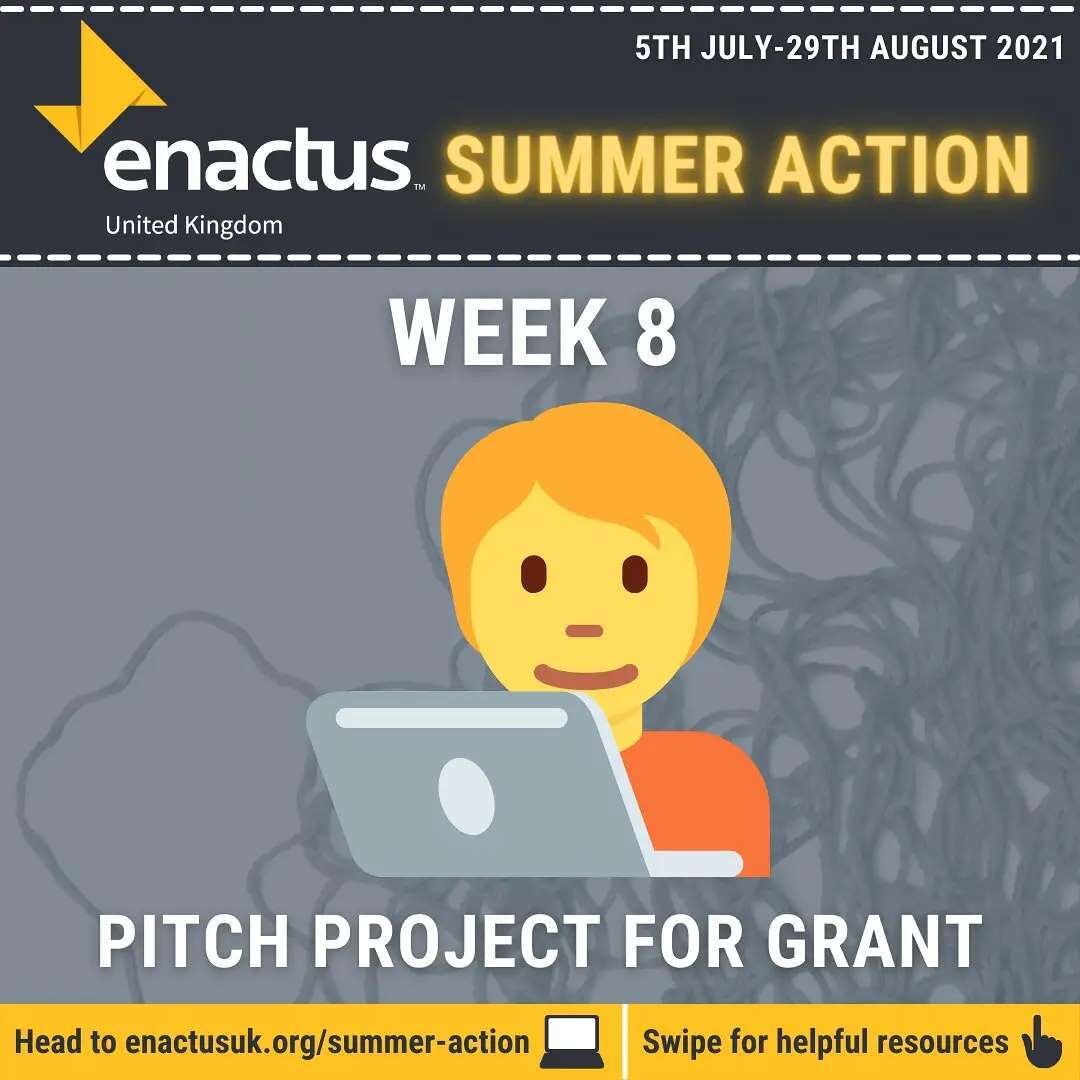 It&rsquo;s Week 8 of Summer Action and it&rsquo;s time to pitch your project for grant funding 💰

Swipe through to see our recommended resources...
🌟 @enactusuk Judging Criterion
🌟 Enactus UK National Competition Top 25 Teams Presentations
🌟 @soc