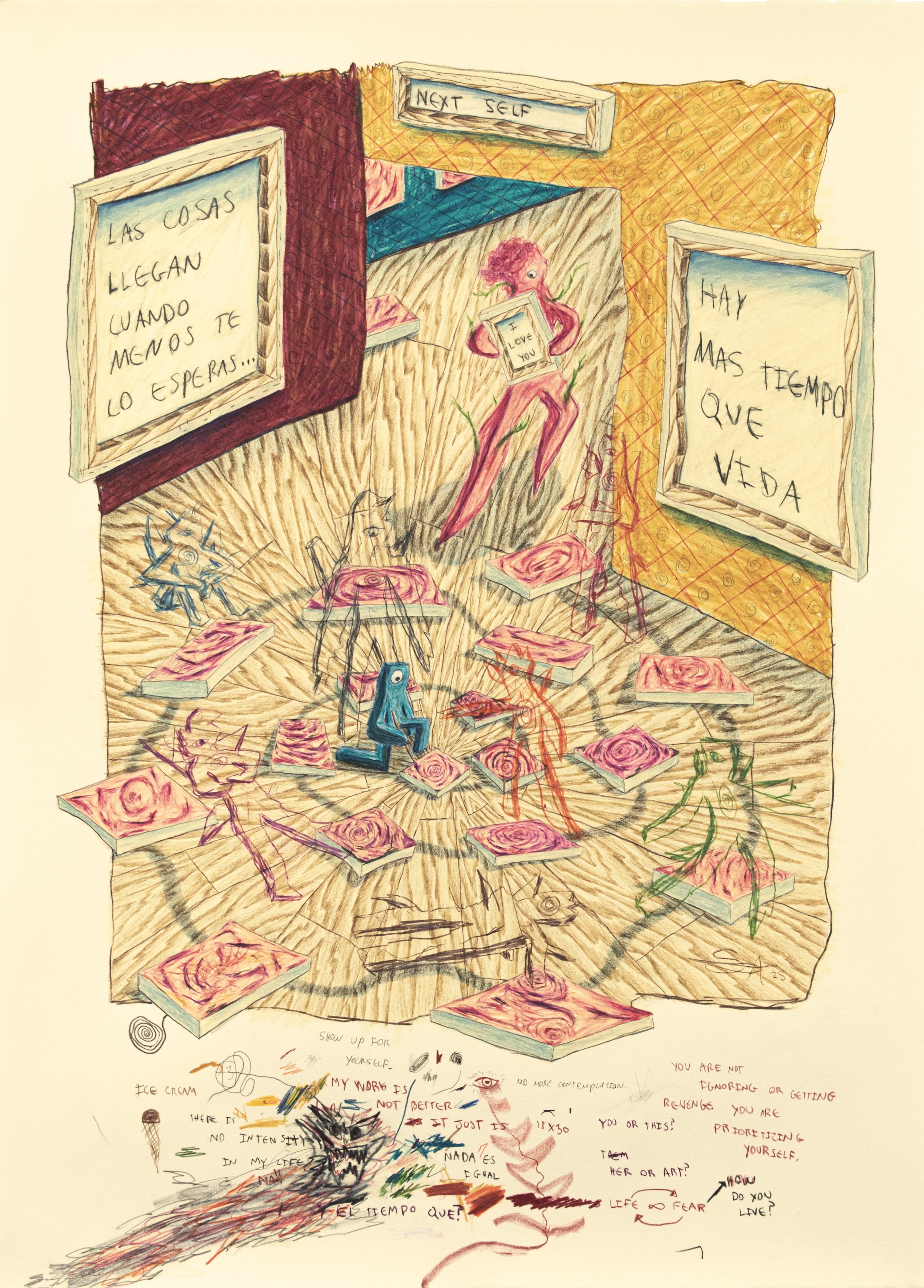 "Refocus" 2025, Colored pencil on paper, 26 x 19 in/ 66 x 48 cm