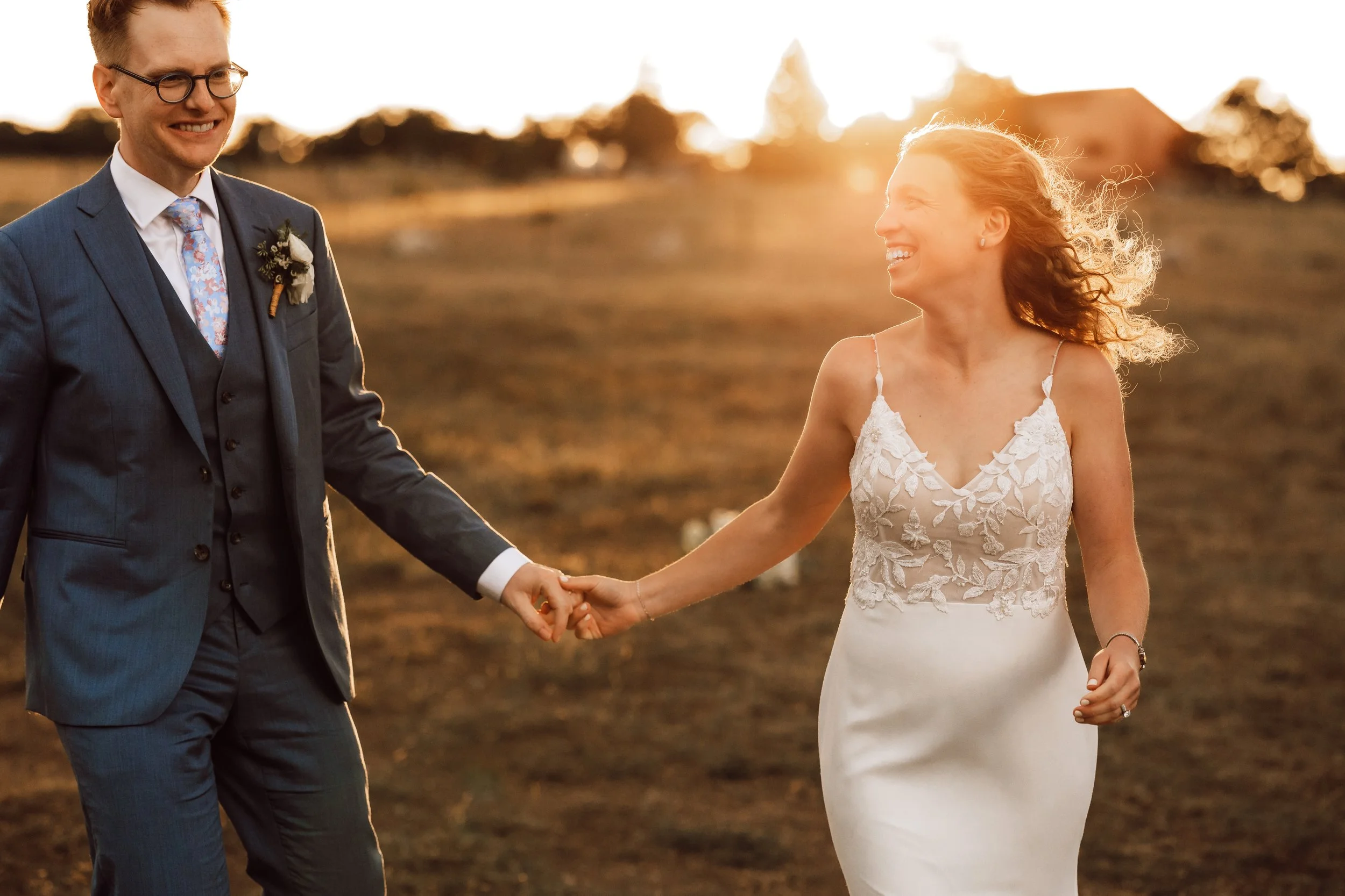 Couple doing bridal portraits on their wedding day during golden hour at Blue Coyote Ranch, Salida, CO.