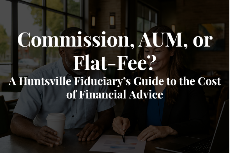Client and Retirement Planning Advisor Having COffee in Huntsville in Background of Article Title: Guide to the Cost of Financial Advice