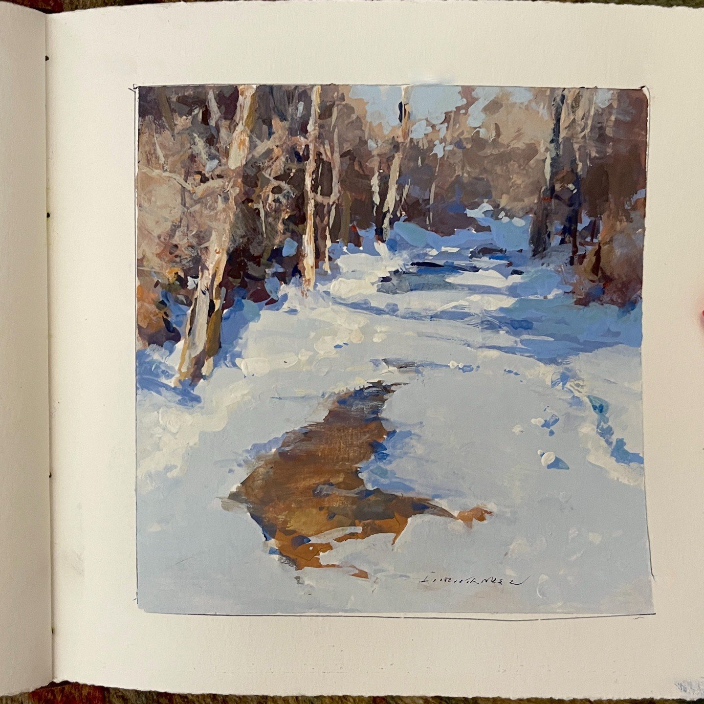 gouache study ...spring is near, but not everywhere. This time of year in the mountains is very colorful and the variety of things to paint are endless!