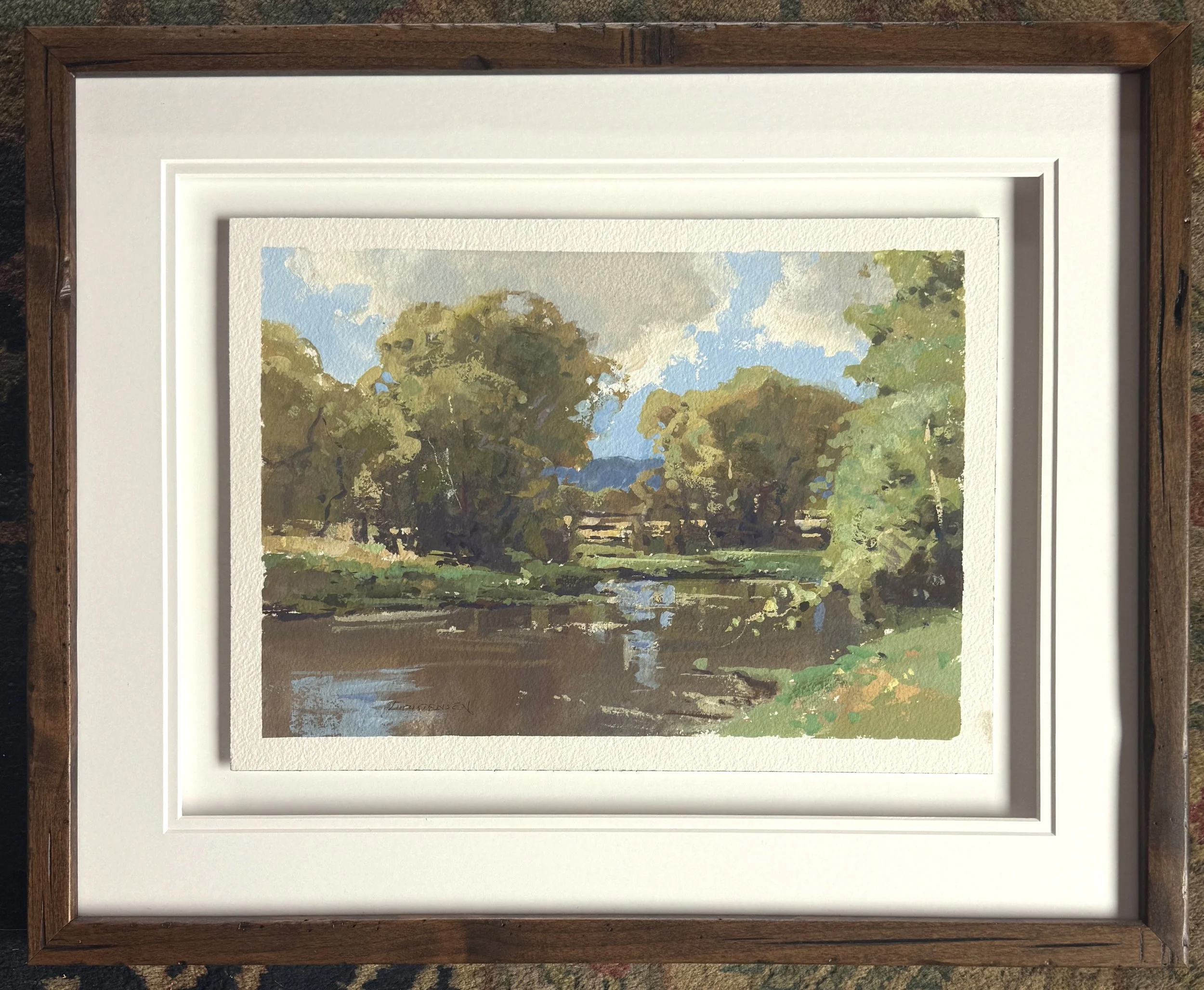 #18 John's pond 17x21 framed $2,500 gouache.jpeg