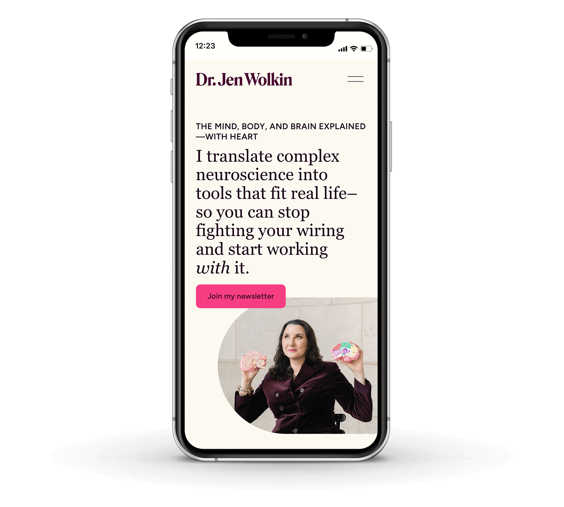 Dr. Jen Wolkin homepage view on a mobile phone