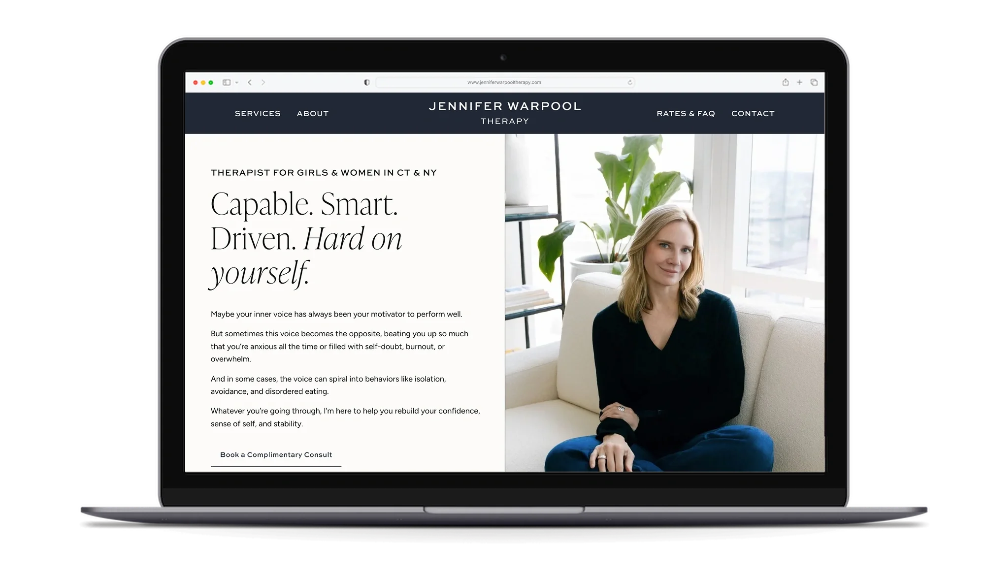 Jennifer Warpool Therapy website on a laptop