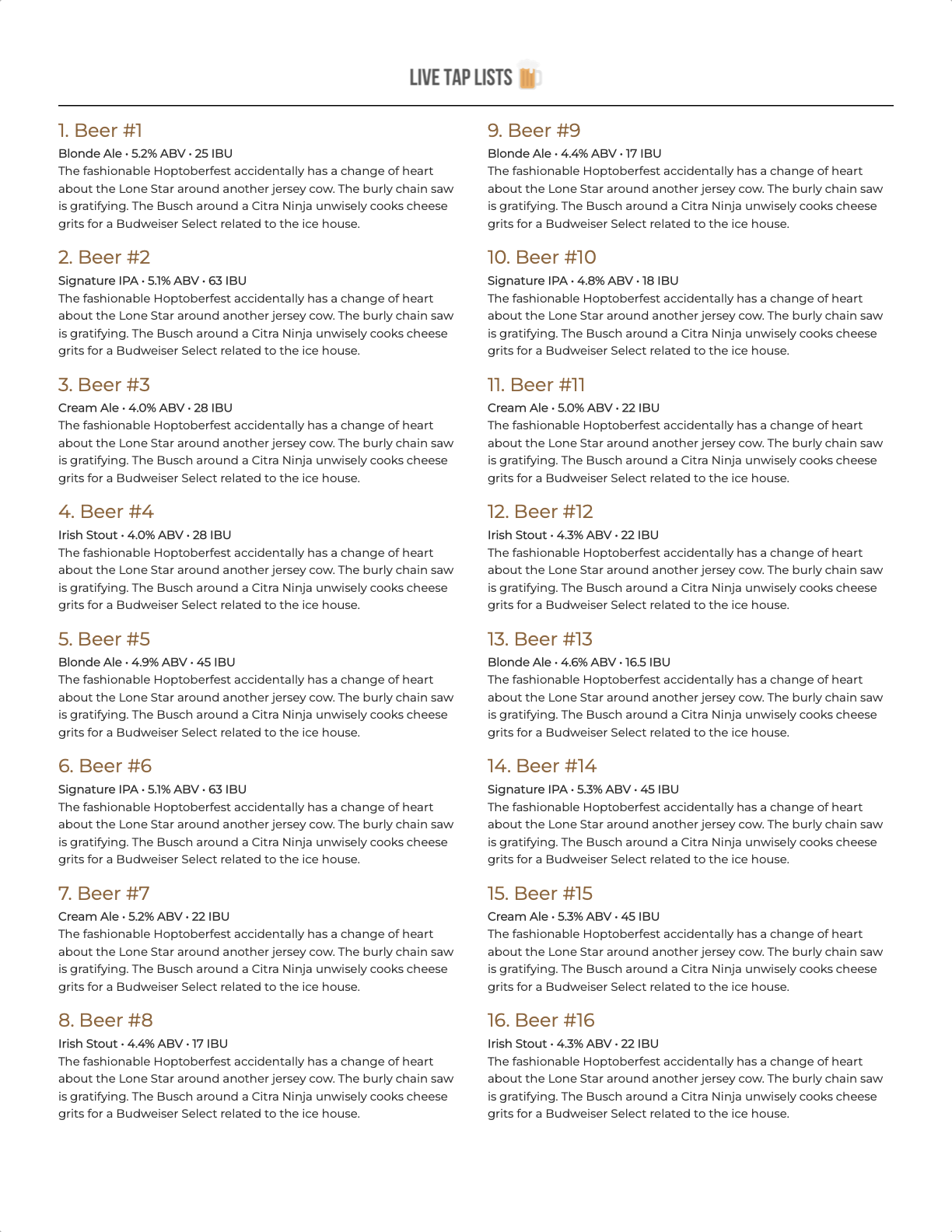 Live Tap Lists Digital Beer Menu Board, Print Menu and  Menu