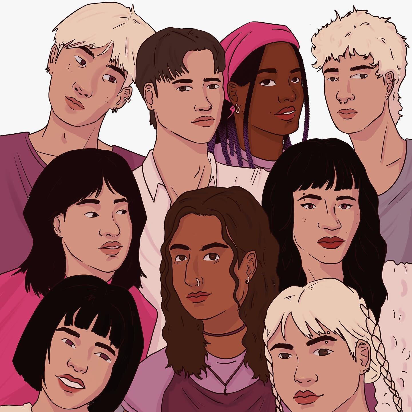 Happy One Year of &ldquo;Summer of Seoul&rdquo;!! 

I can&rsquo;t believe that it has already been a whole year since I released the first three episodes of my webcomic! 

Here are all the key characters of the comic 💜 From left to right: June, Dani