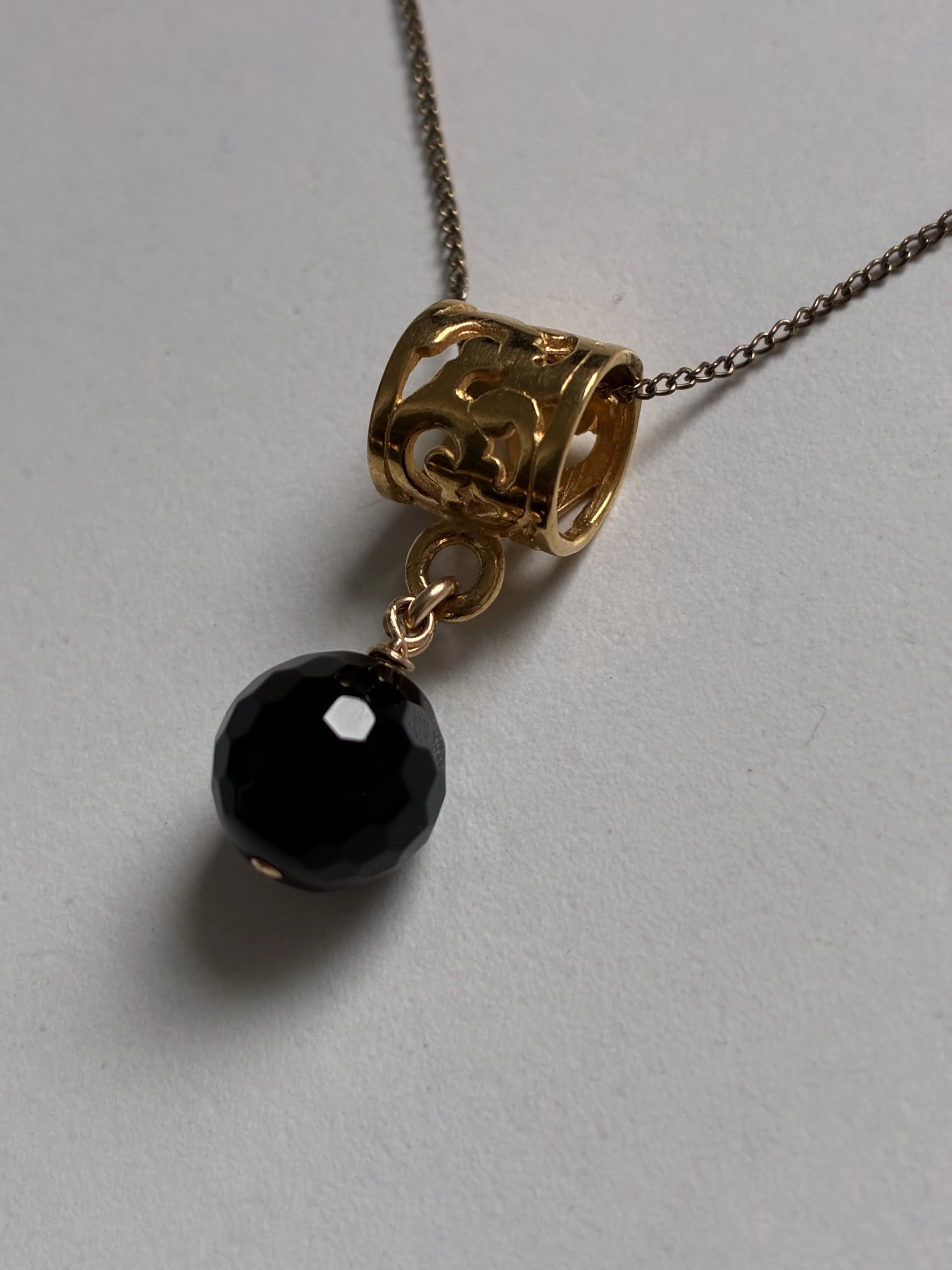 Faceted Black Onyx 14K Gold Necklace