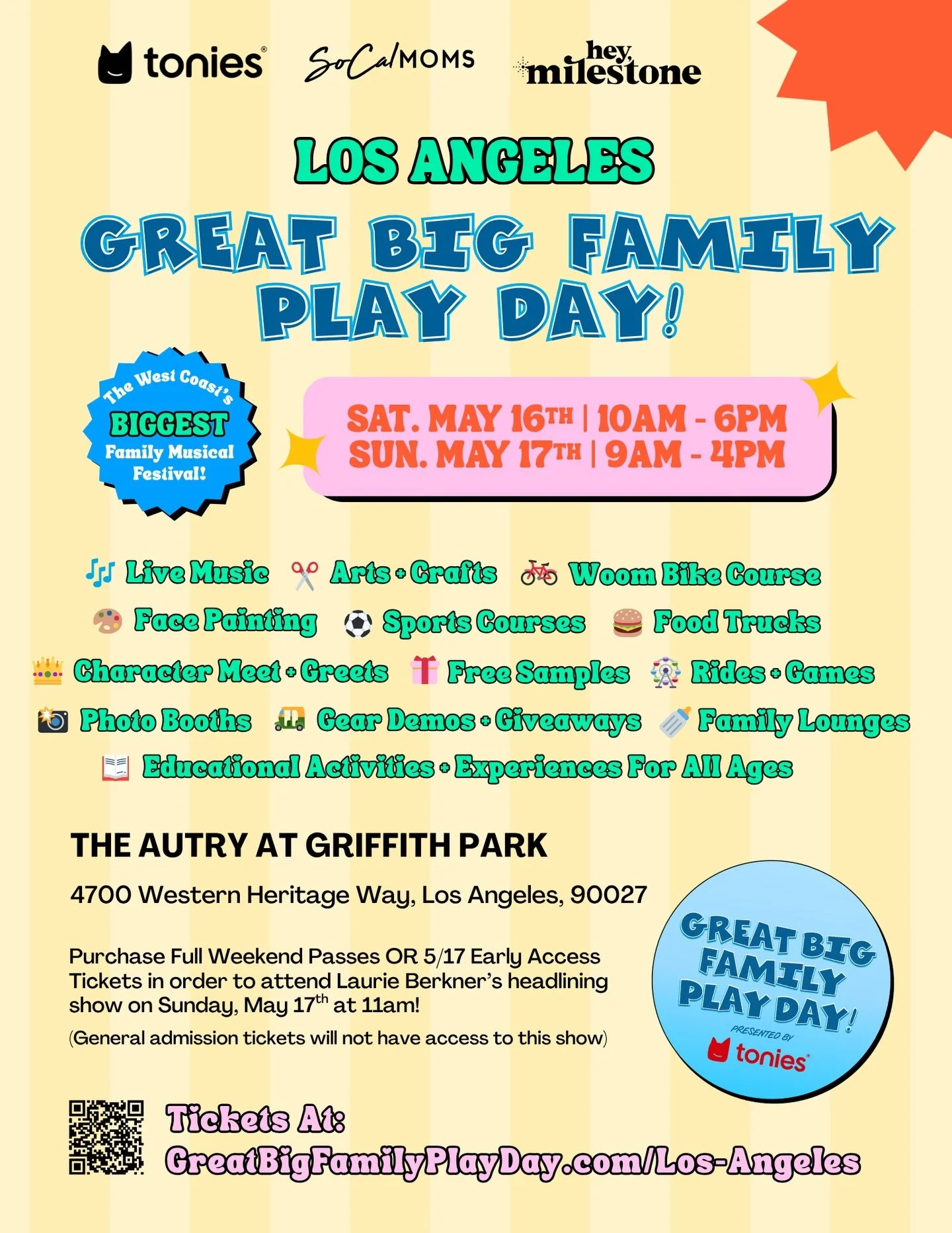 We have so much in store for you at Great Big Family Play Day (presented by @tonies.us) in Los Angeles! 🤩🎉🎶

It&rsquo;s a two-day jam packed weekend of fun, music, and activities for the WHOLE family from littles, to big kids, and even the adults!