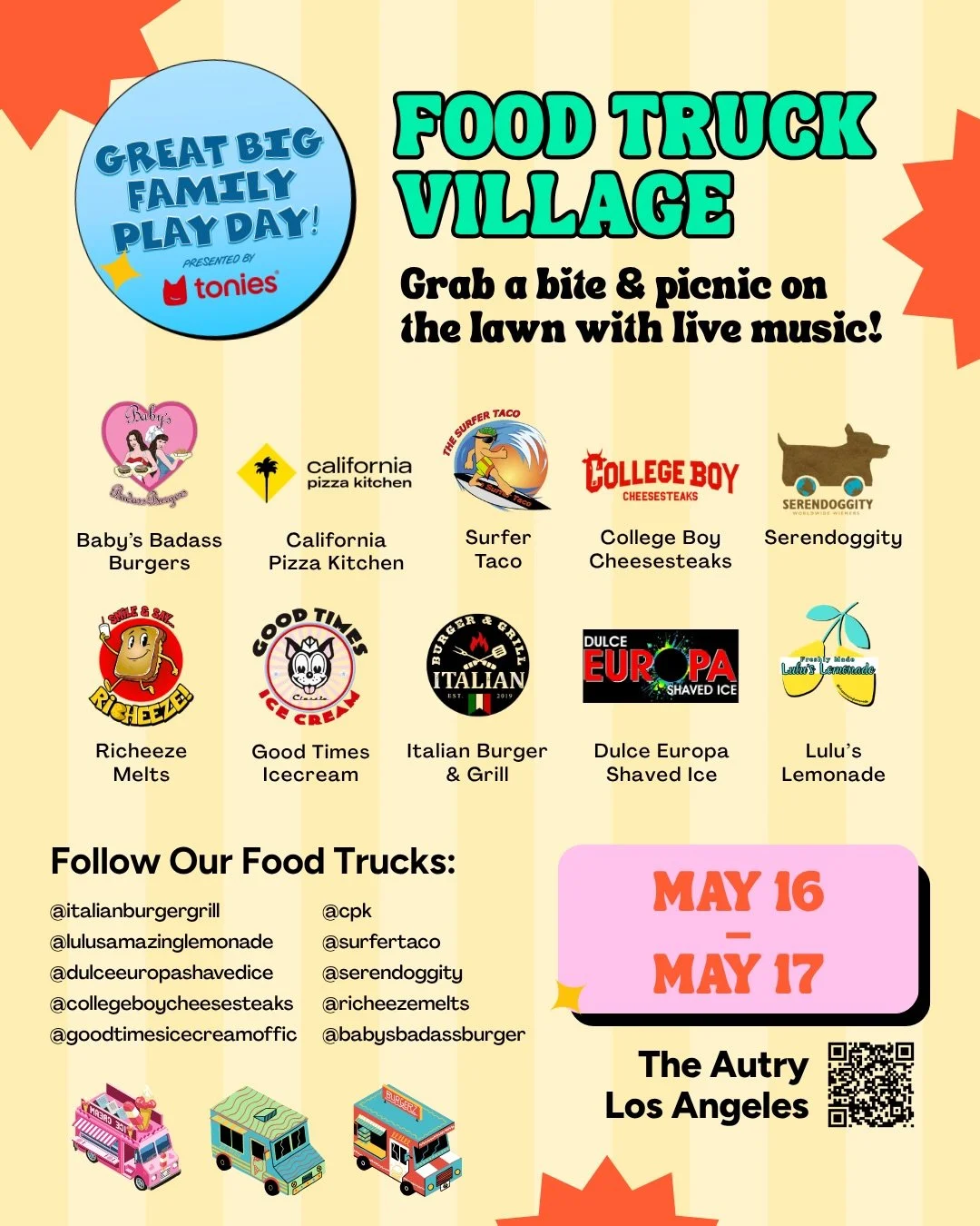 It&rsquo;s Foodie Friday 🧁🥤🥨🍓 and we have an extra juicy announcement! 👀

We&rsquo;ve sourced the best bites in Los Angeles to join our Food Truck Village at the 11th Annual @greatbigfamilyplayday (presented by @tonies.us)!

It&rsquo;s the perfe